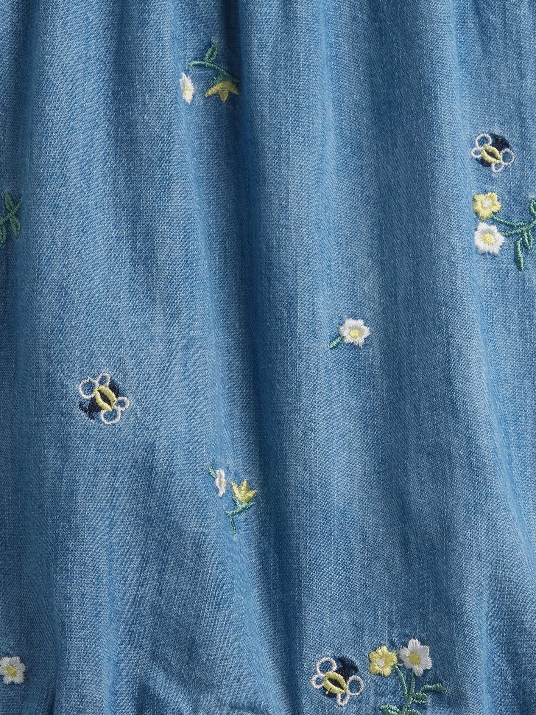 Floral Embroidered Denim Ruffle Short One-Piece - Image 3 of 3