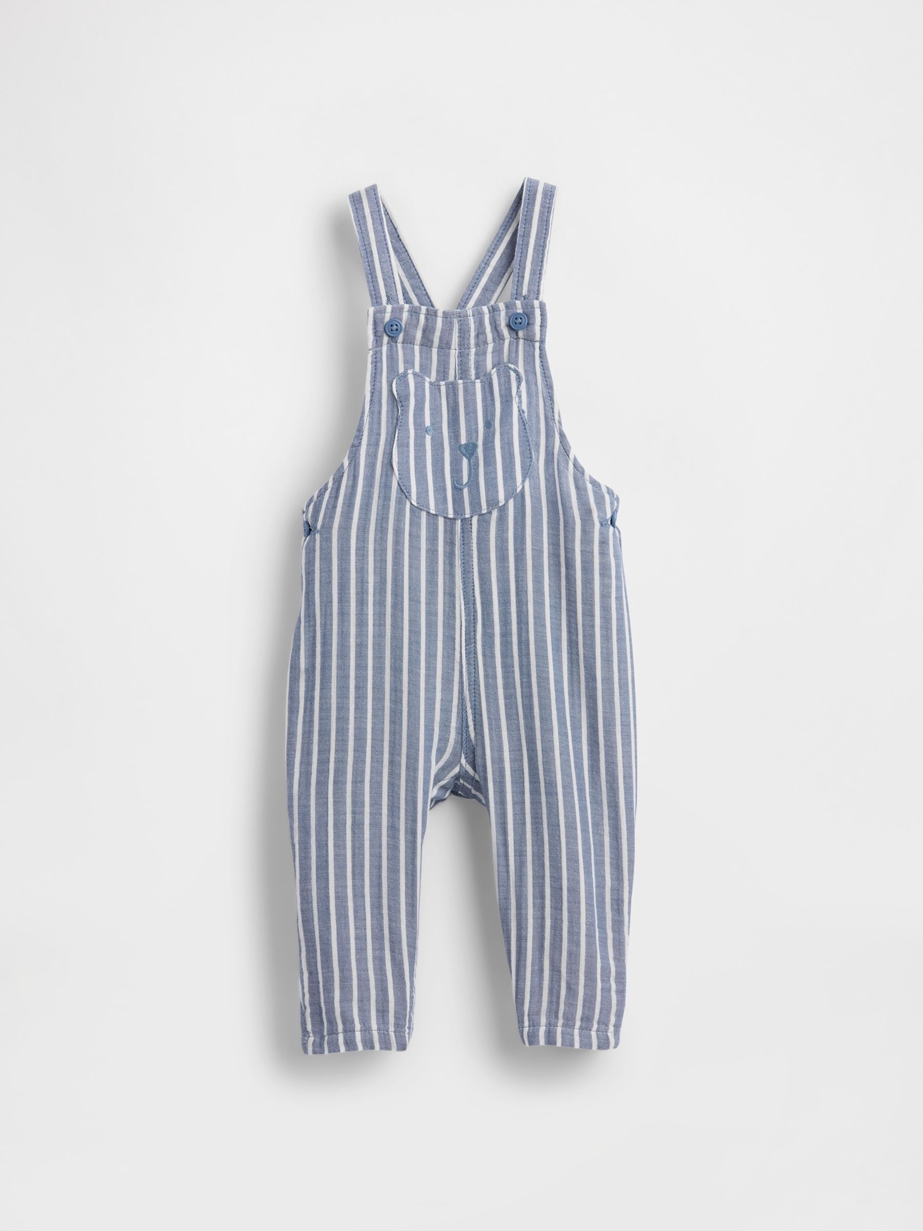Blue Striped Cotton-Gauze Brannan Bear Overalls - Image 1 of 2