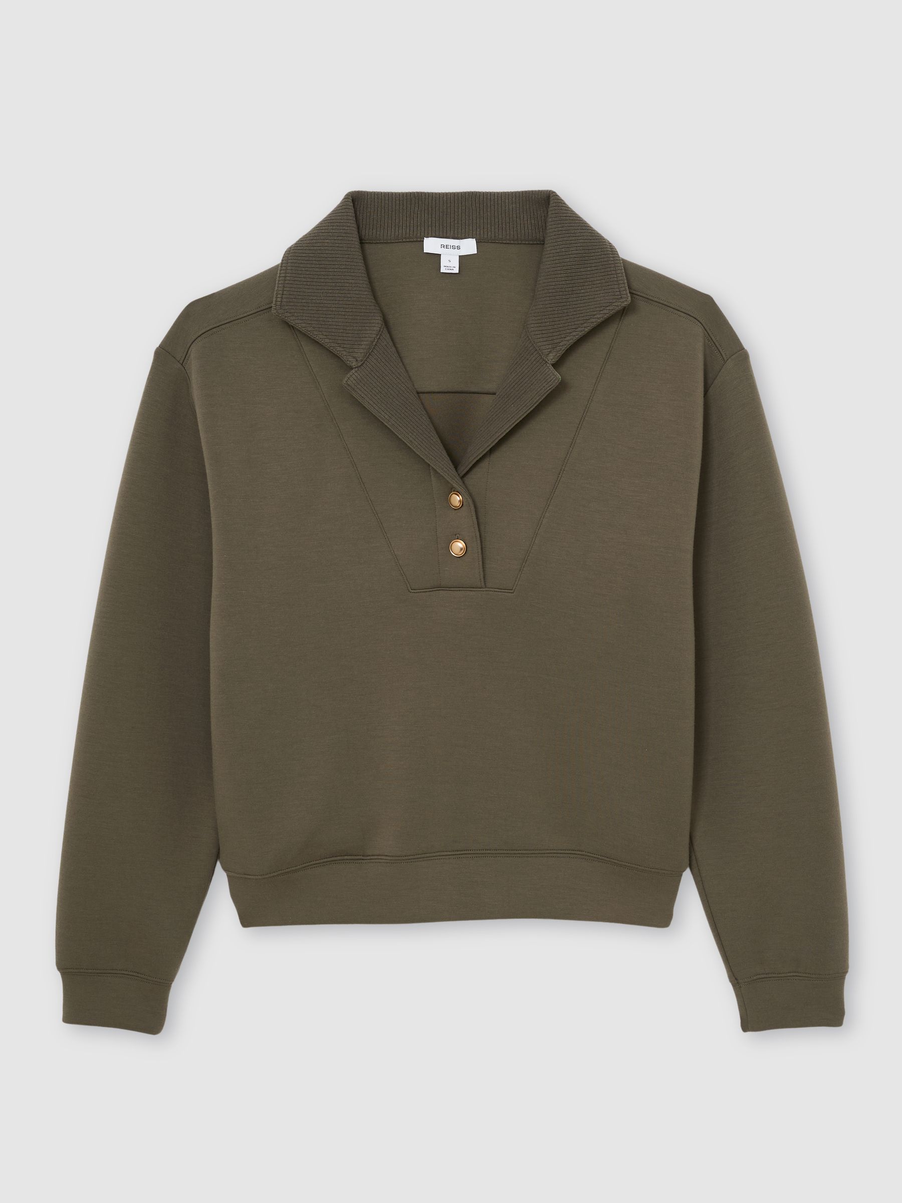Premium Interlock Collar Sweatshirt in Khaki Green - Image 2 of 6