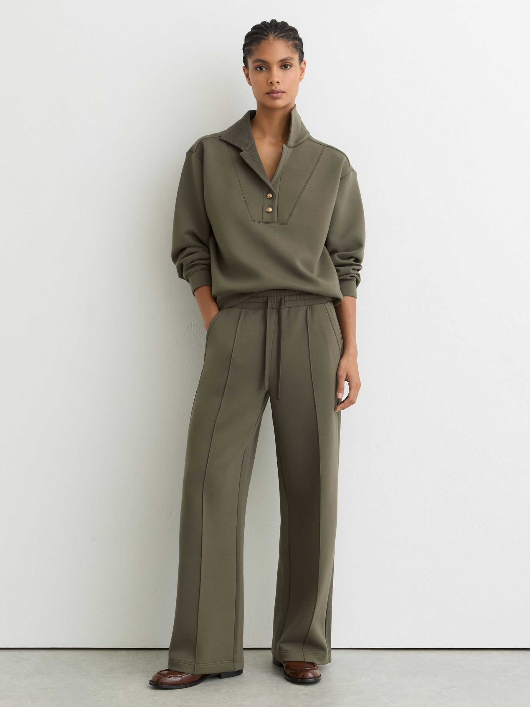 Premium Interlock Collar Sweatshirt in Khaki Green - Image 3 of 6