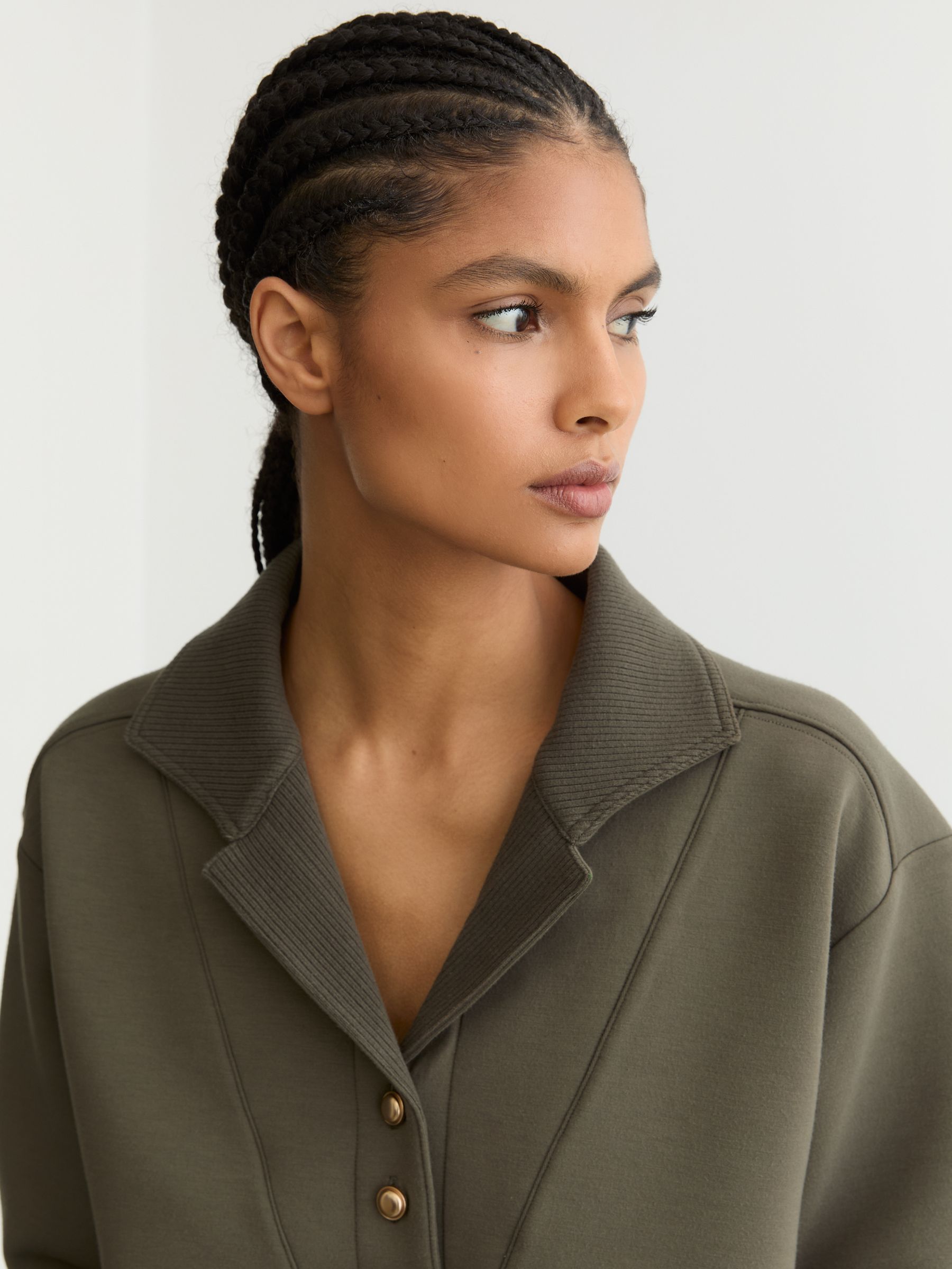 Premium Interlock Collar Sweatshirt in Khaki Green - Image 4 of 6