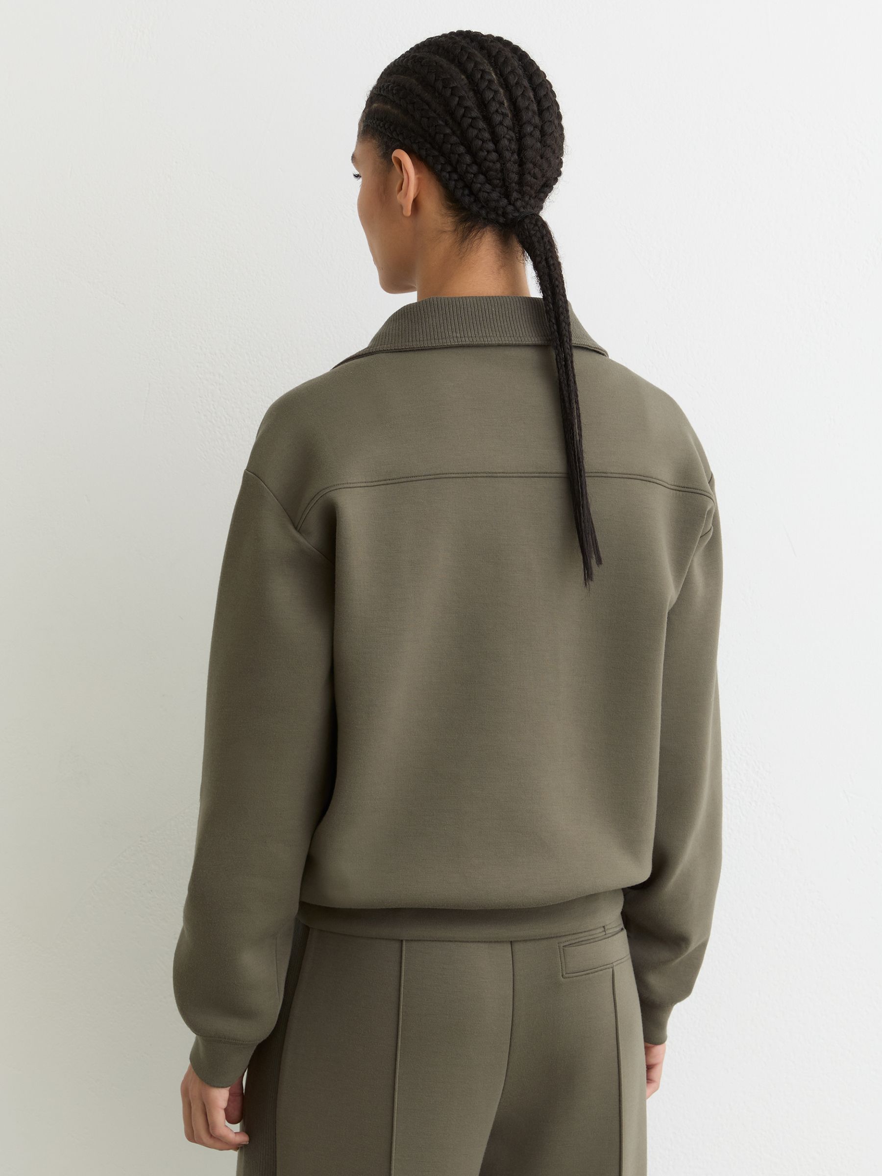 Premium Interlock Collar Sweatshirt in Khaki Green - Image 5 of 6