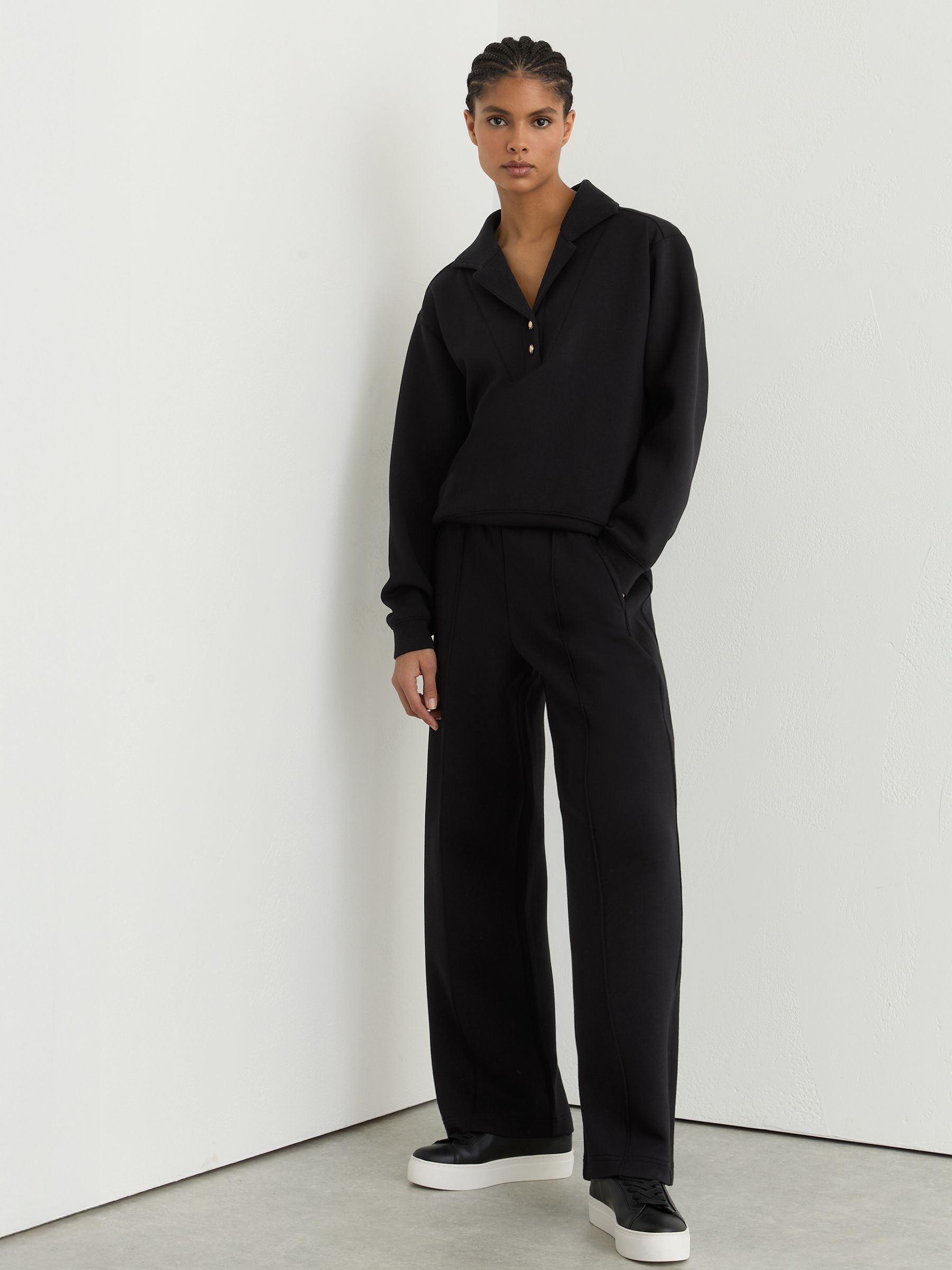 Petite Premium Interlock Wide-Leg Joggers in Black - image 3