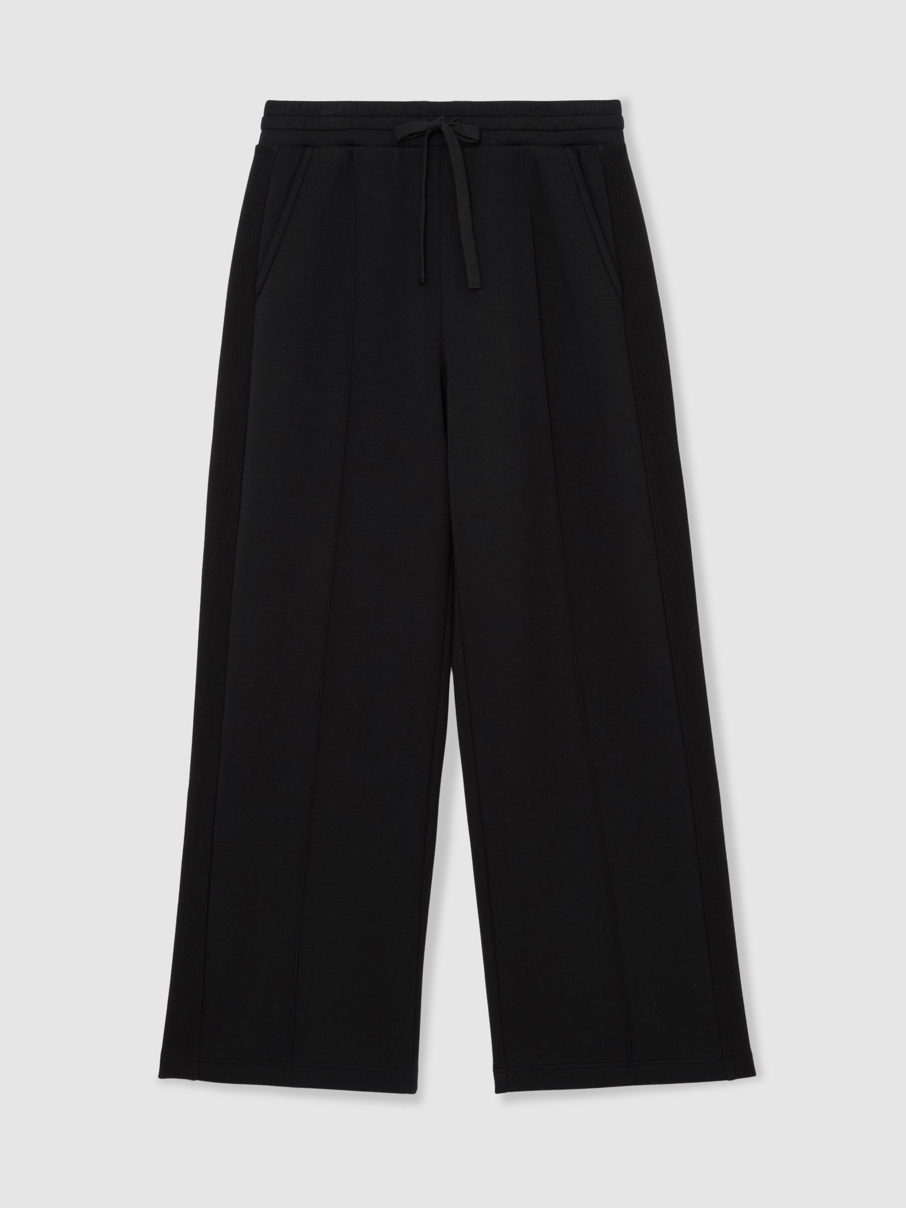 Petite Premium Interlock Wide-Leg Joggers in Black - image 1