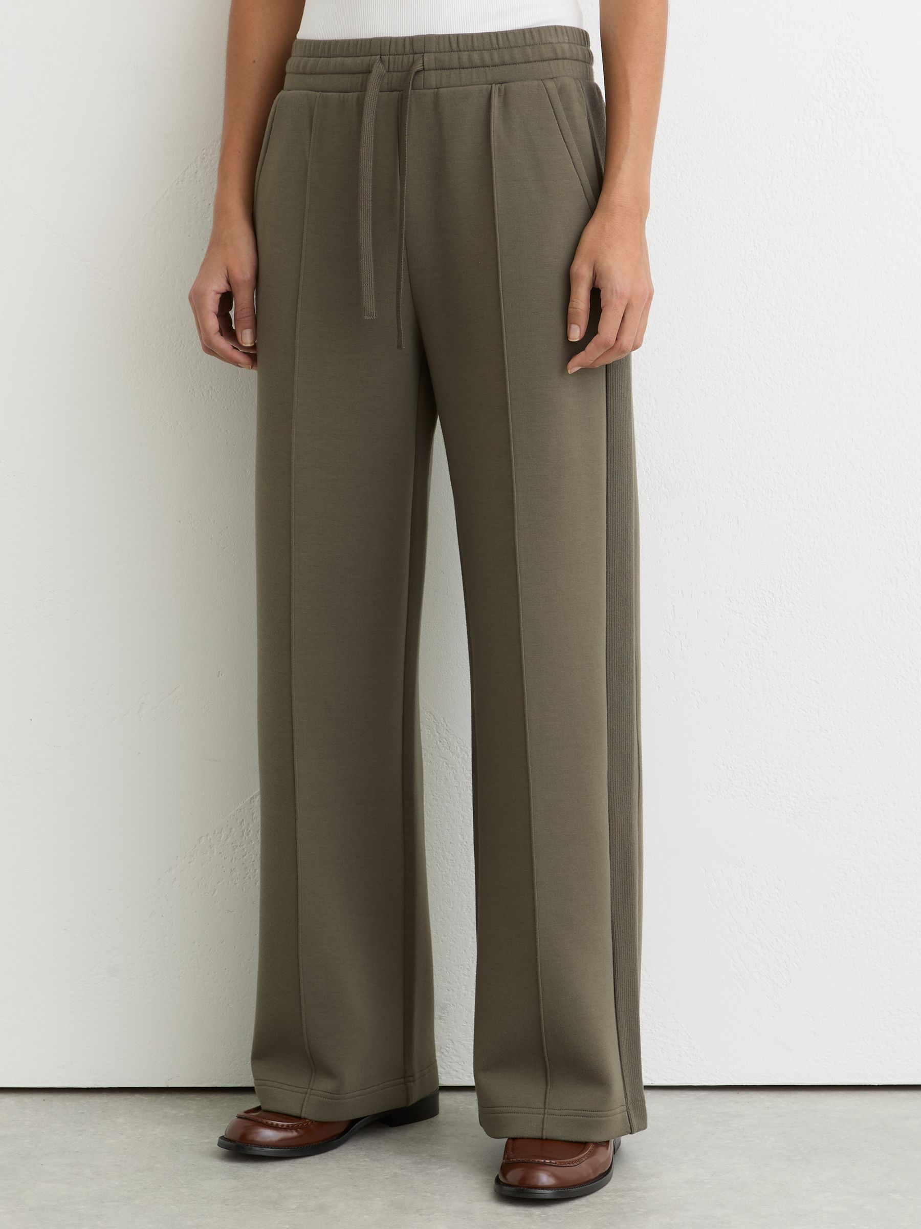 Petite Premium Interlock Wide-Leg Joggers in Khaki Green - Image 1 of 5