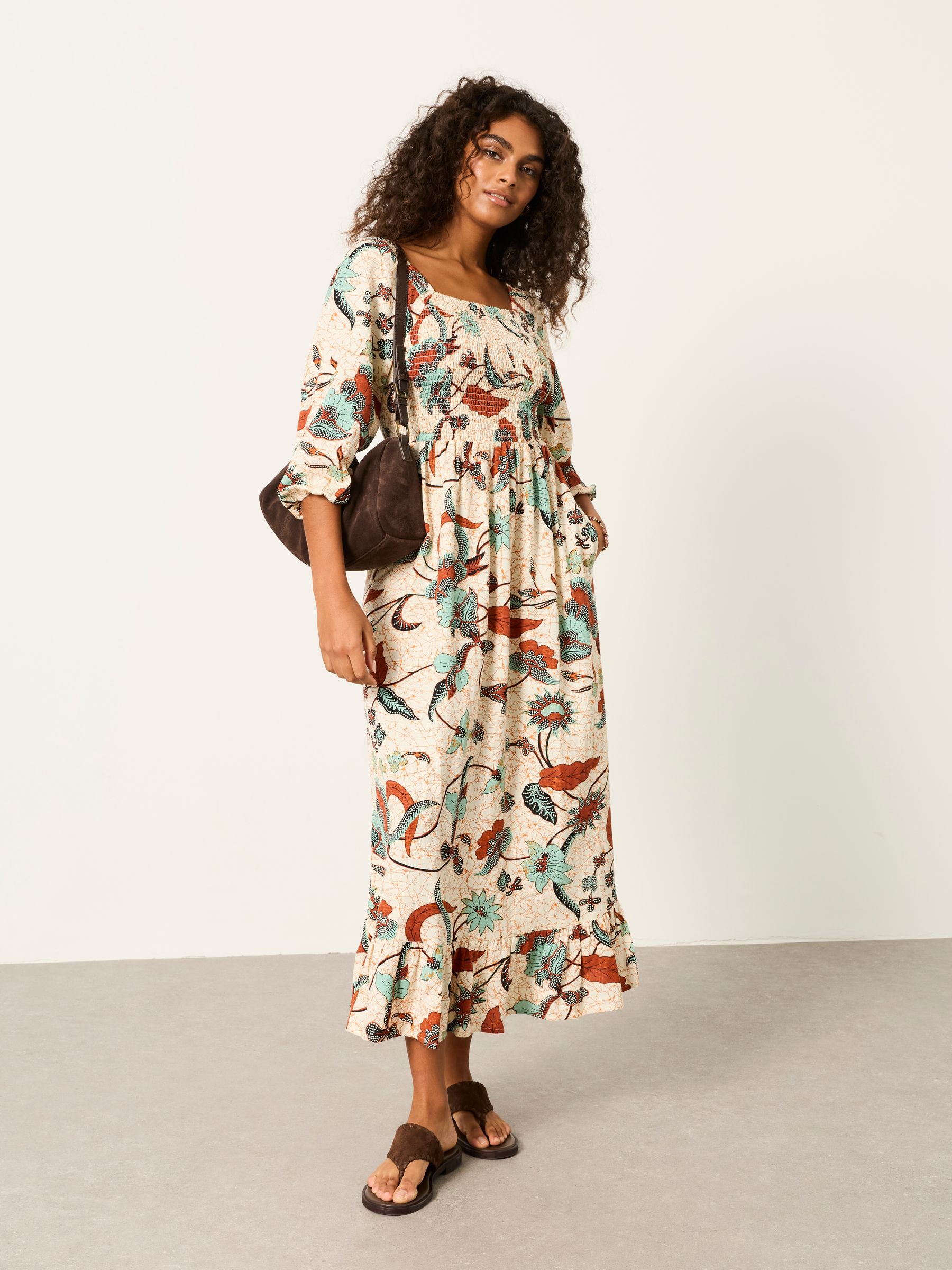 Adele Ivory Batik Regular Midi Dress | FatFace USA Adele Ivory Batik Regular Midi Dress | FatFace USA