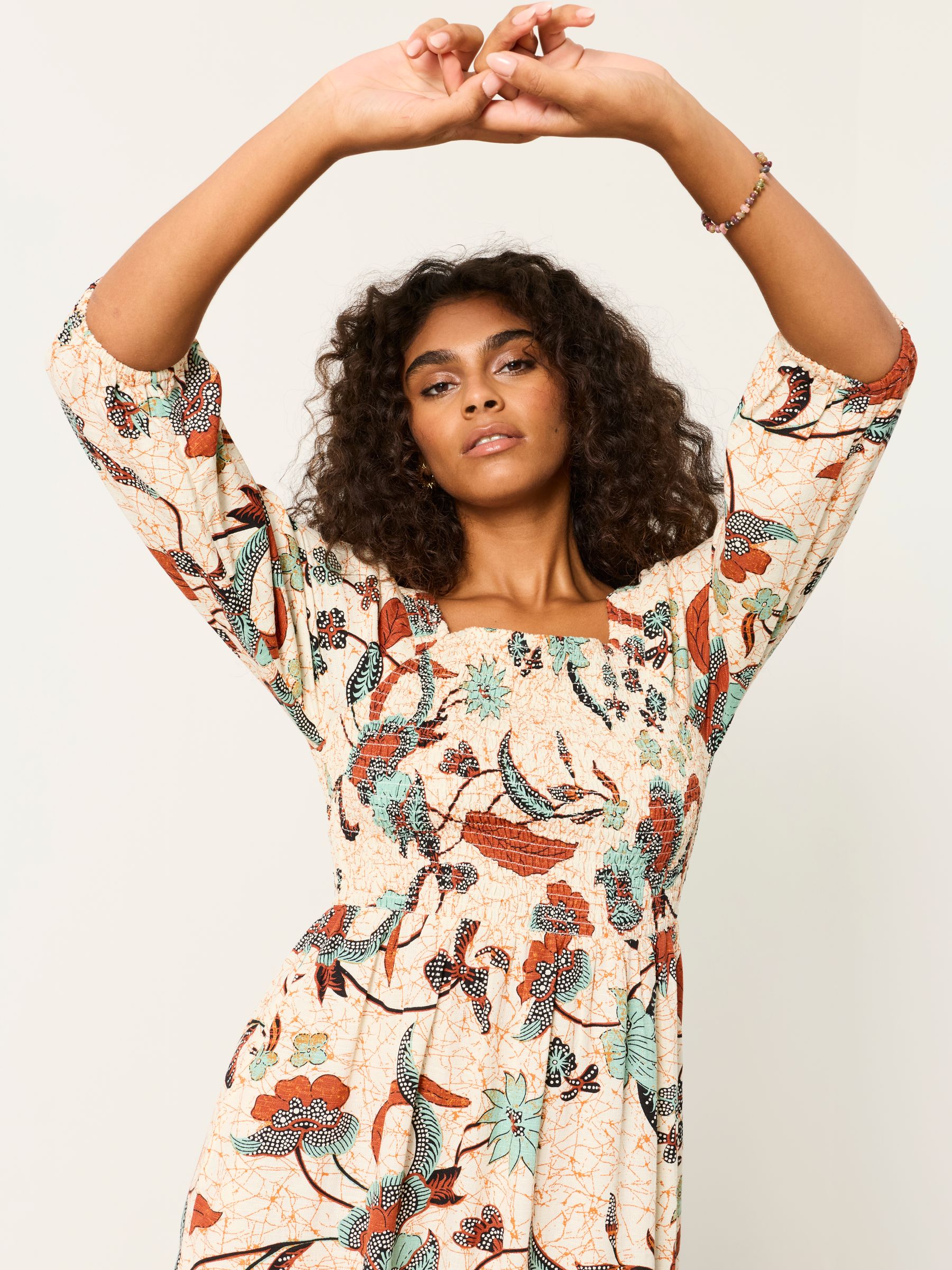 Adele Ivory Batik Regular Midi Dress - Image 3 of 6