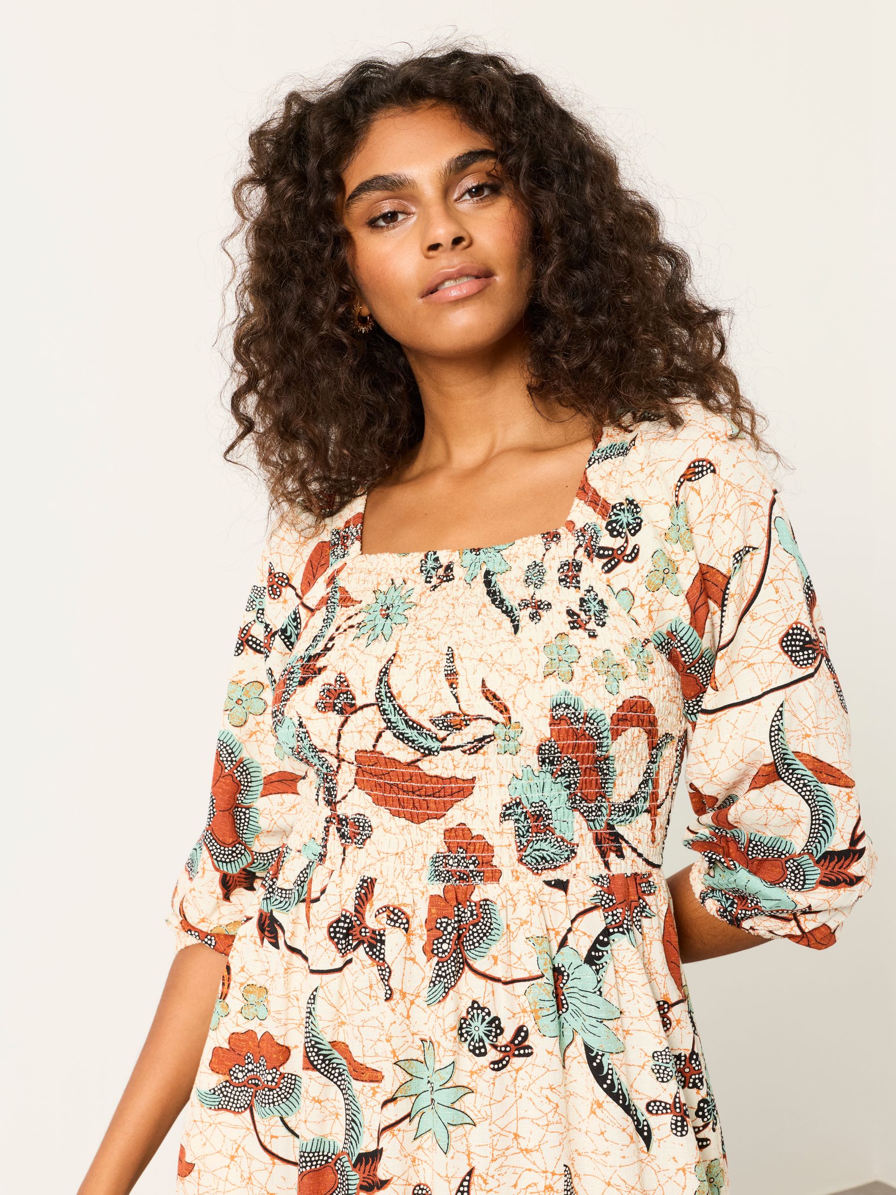 Adele Ivory Batik Regular Midi Dress - Image 4 of 6