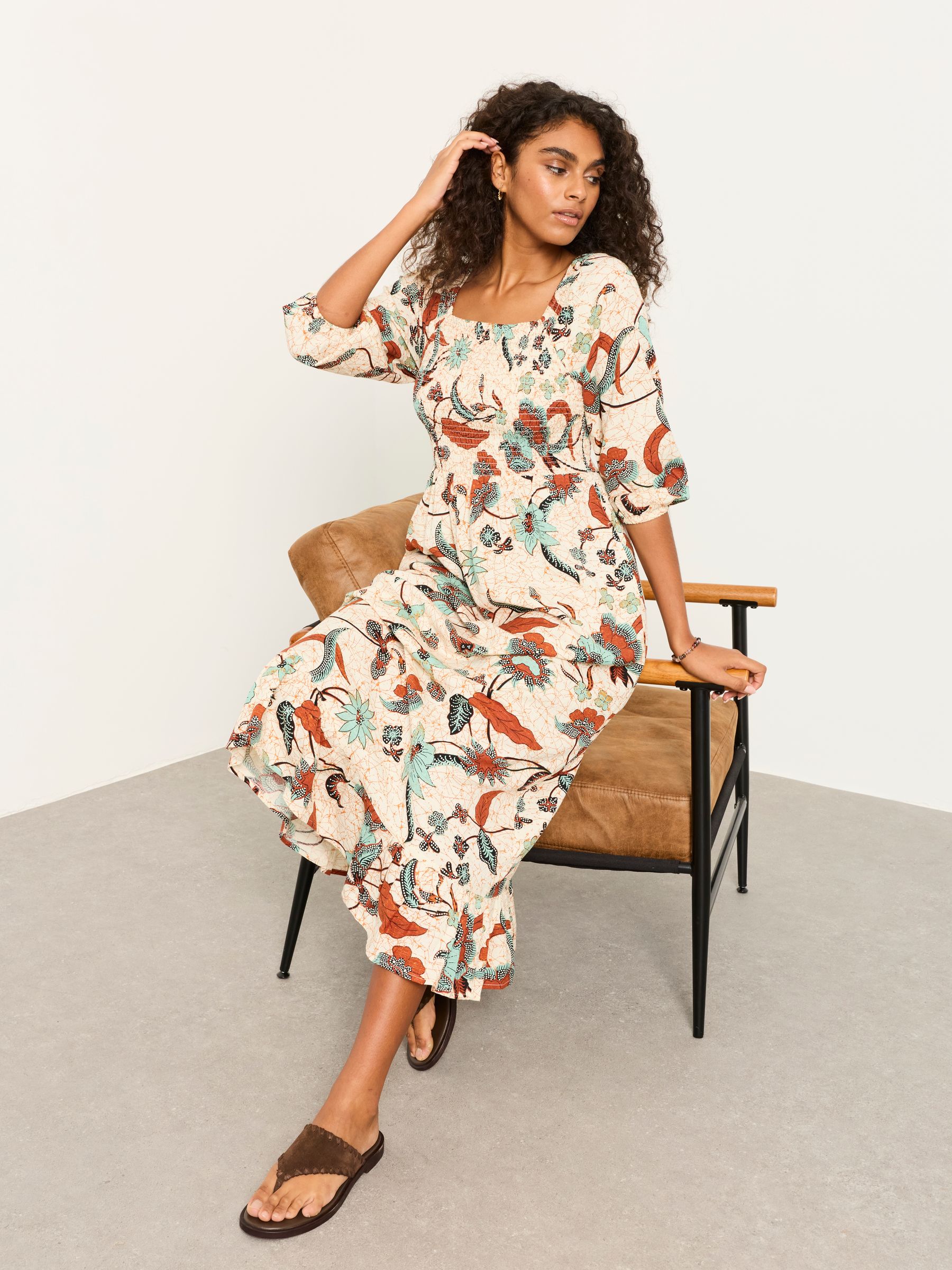 boden petite midi dresses Boden Selina Green Floral Print Ruched Midi Dress – Bluefly