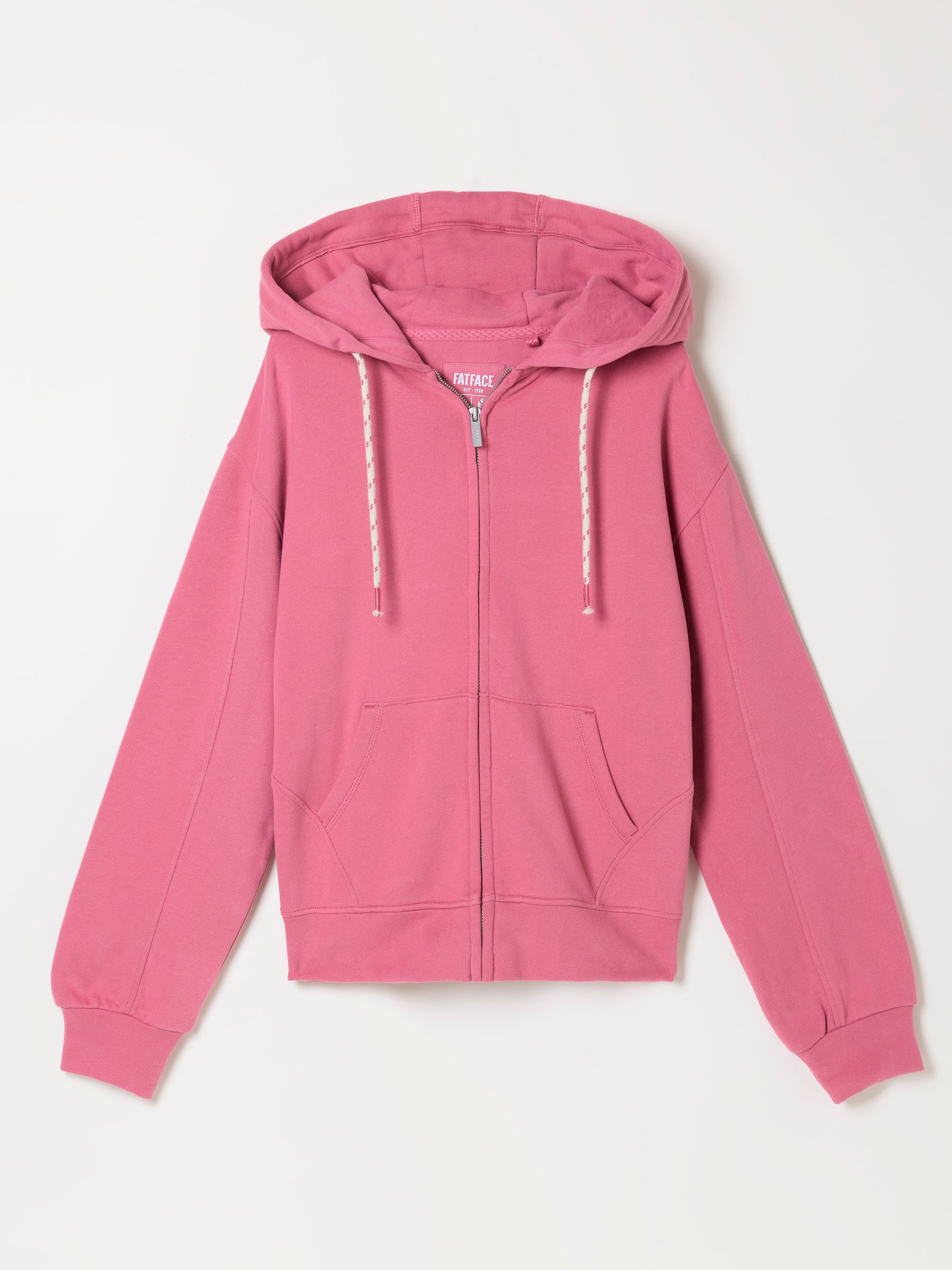 Flora Blue Navy Orange Graphic Zip Through Hoodie in Dark Pink