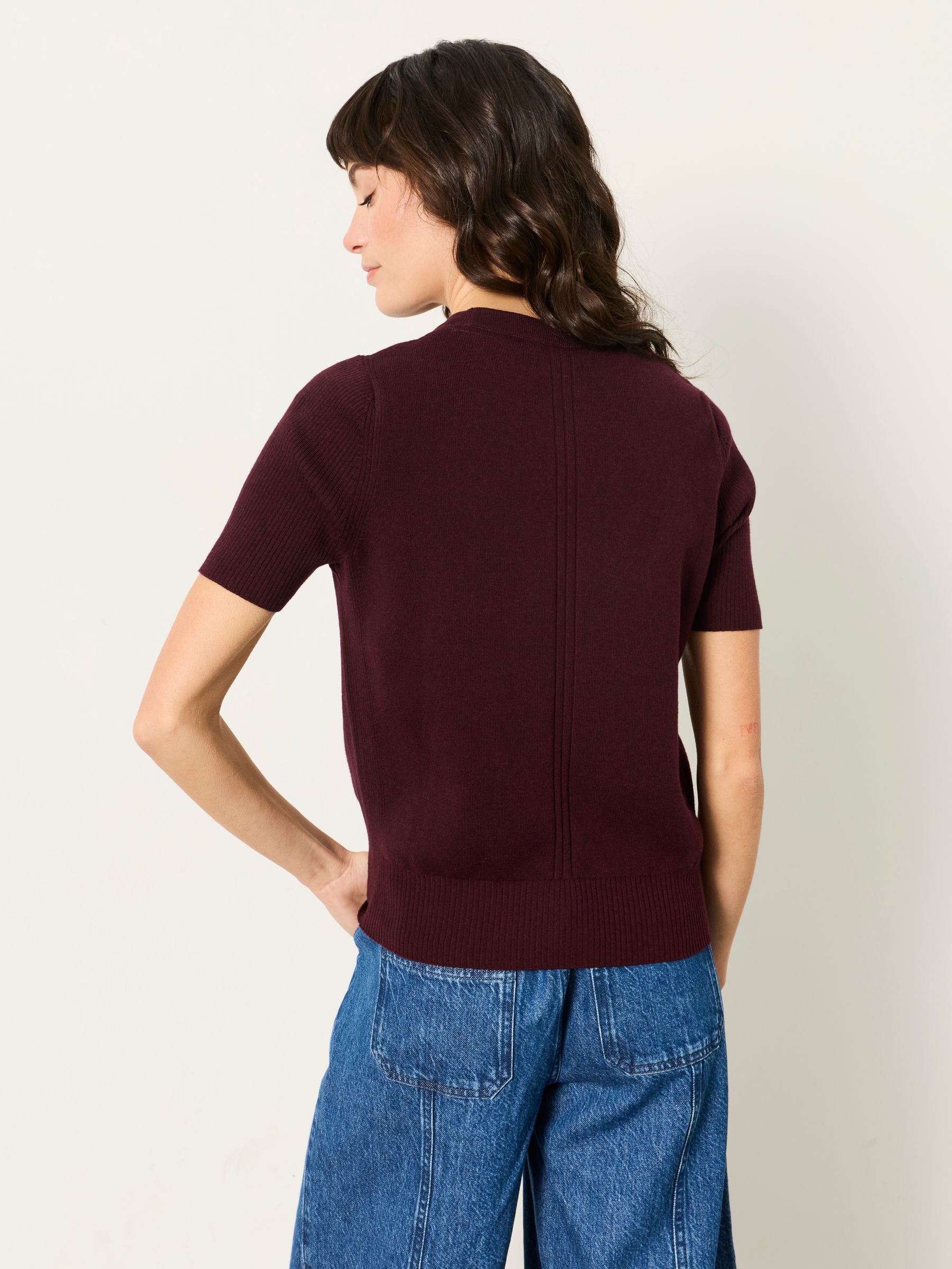 Selene Burgundy Red Short Sleeve Knitted Top - Image 2 of 6