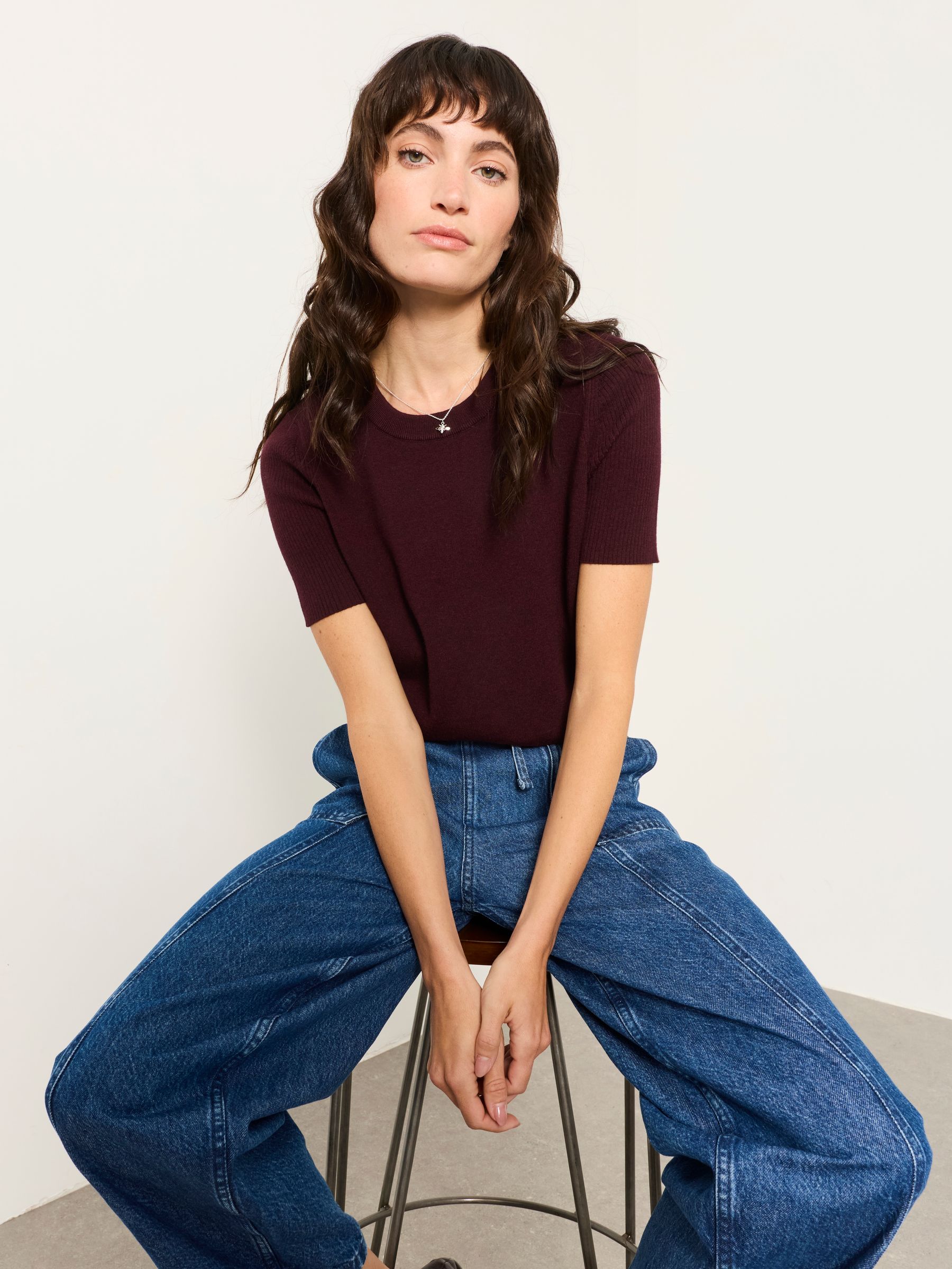 Selene Burgundy Red Short Sleeve Knitted Top - Image 5 of 6