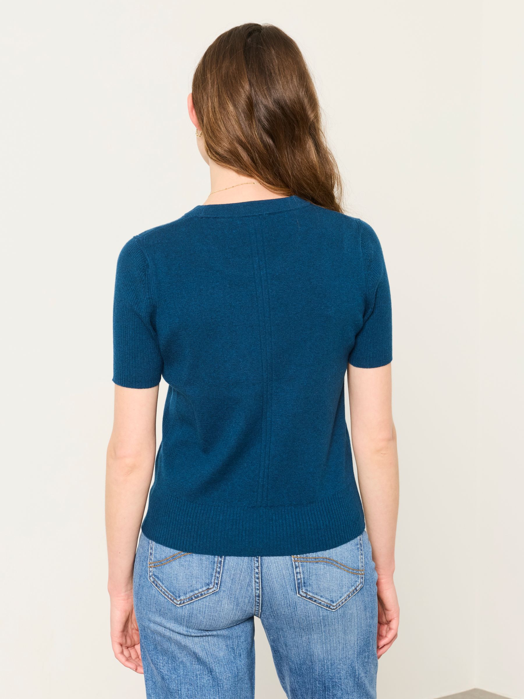 Selene Teal Blue Short Sleeve Knitted Top - Image 2 of 6