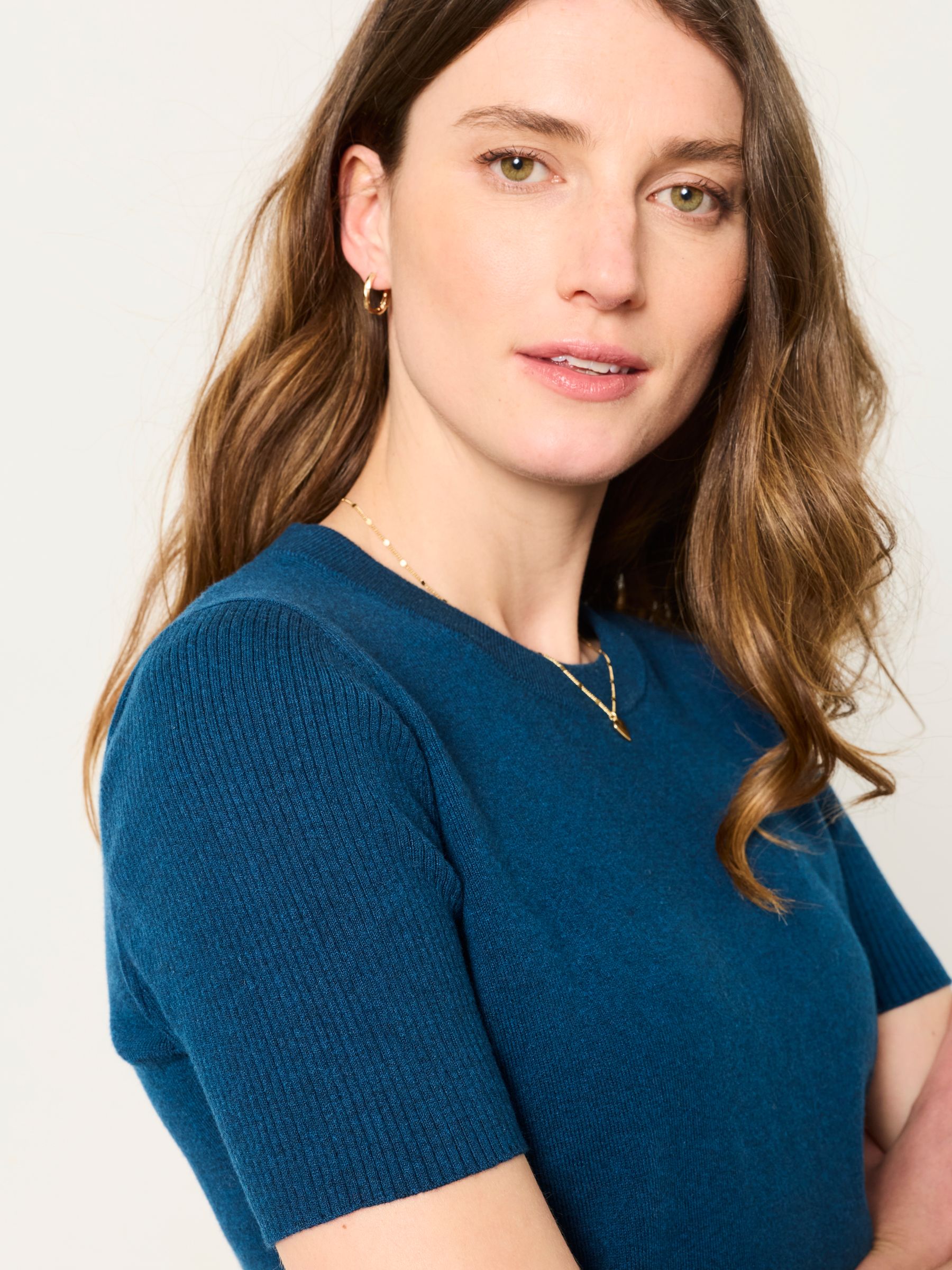 Selene Teal Blue Short Sleeve Knitted Top - Image 3 of 6