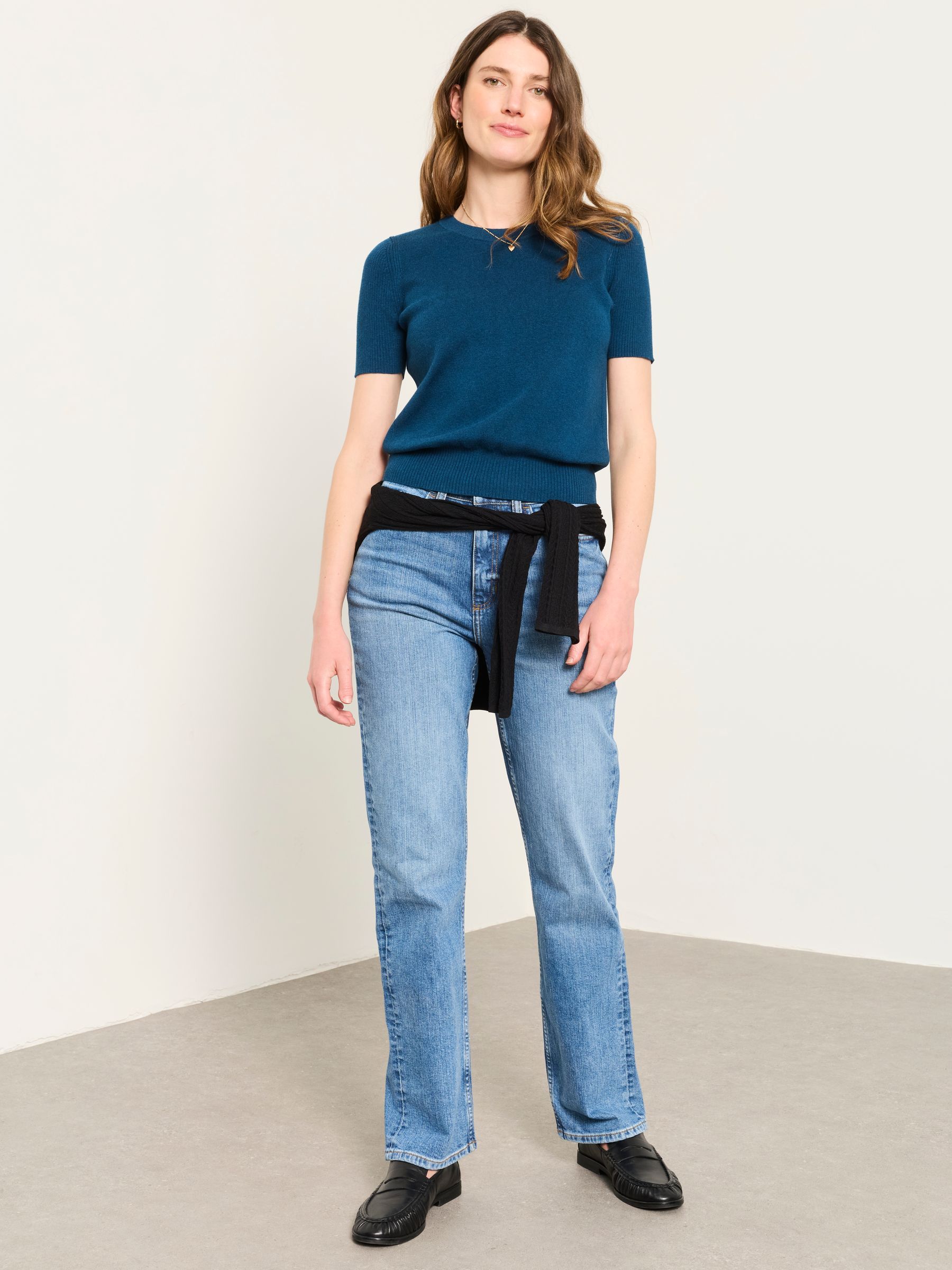 Selene Teal Blue Short Sleeve Knitted Top - Image 4 of 6