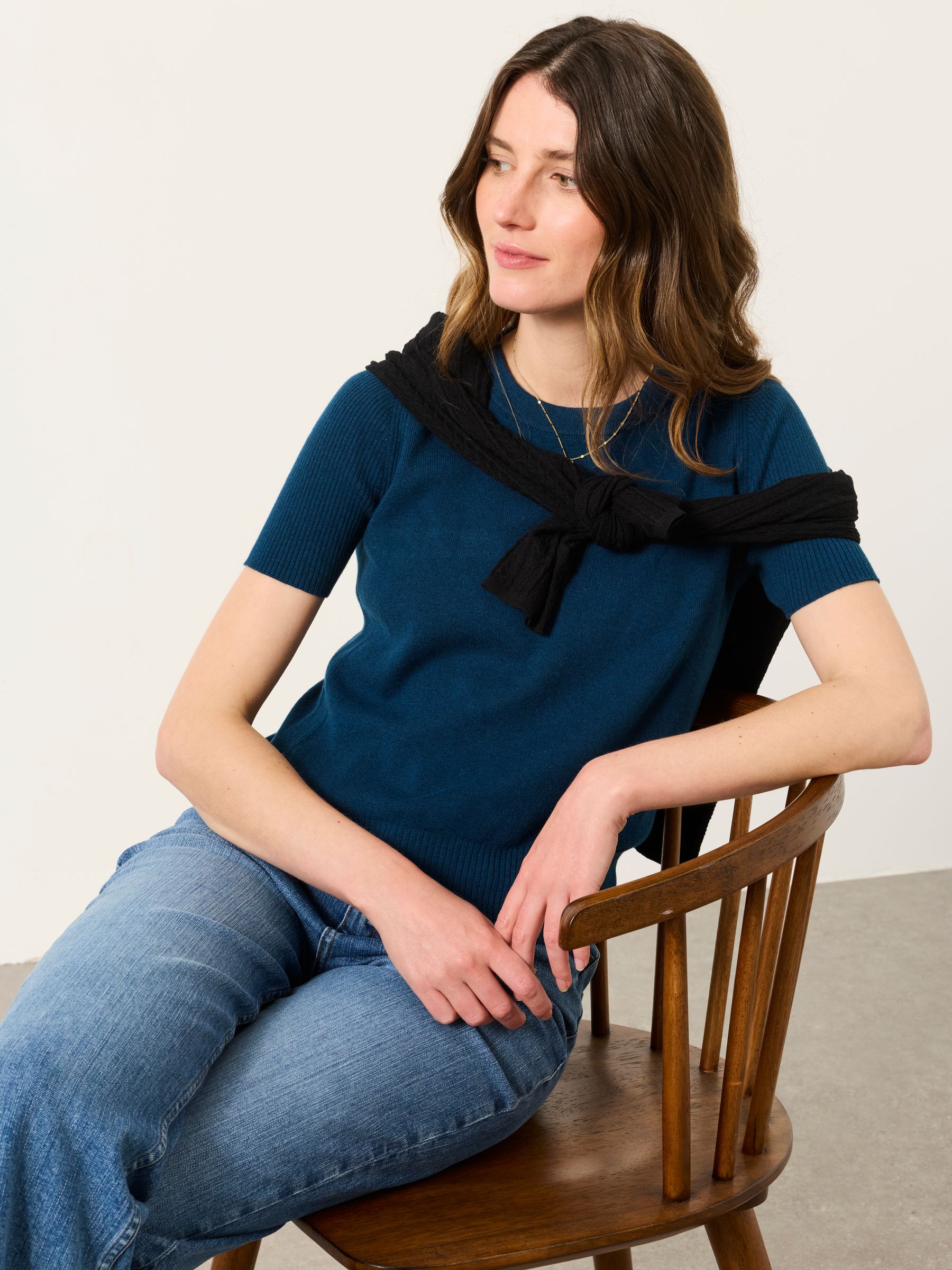 Selene Teal Blue Short Sleeve Knitted Top - Image 5 of 6