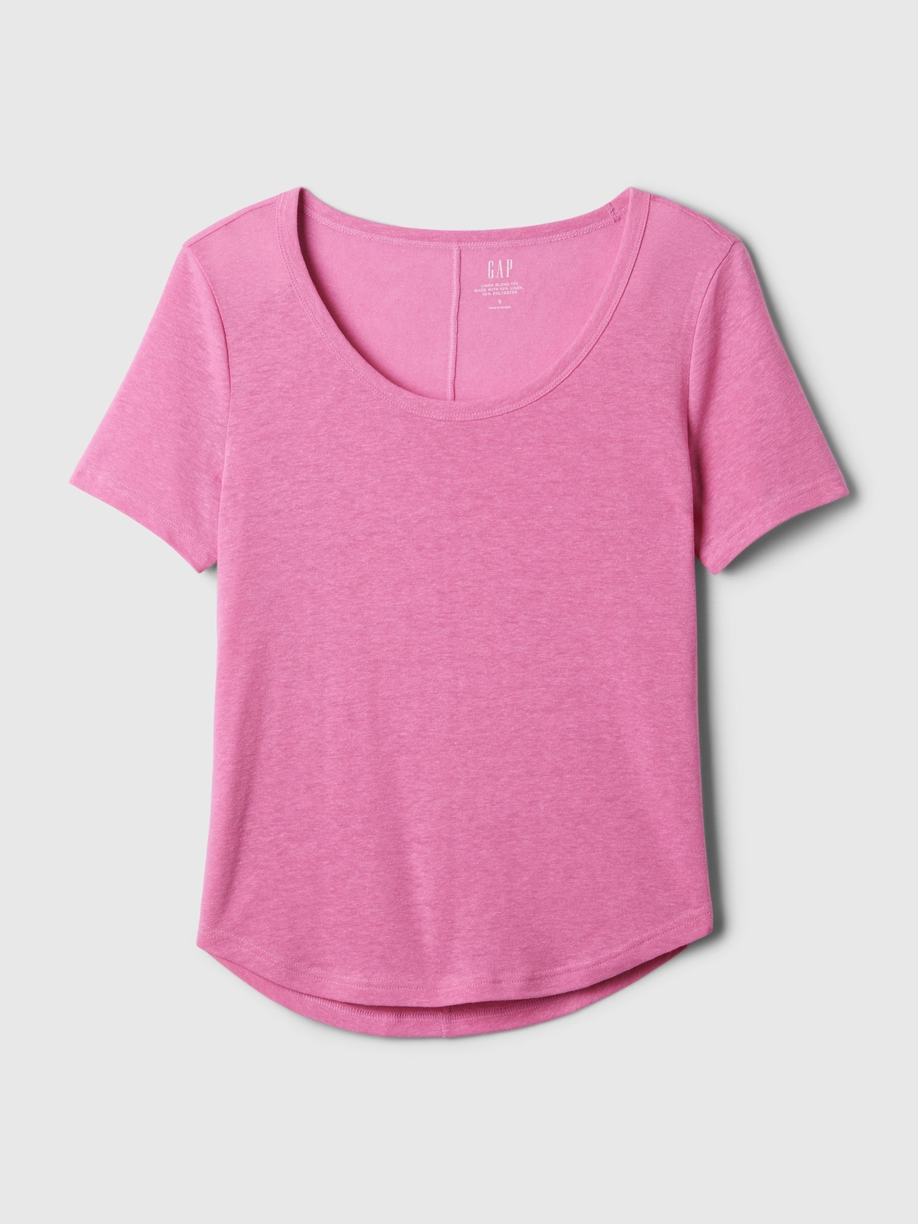 Dark Pink Linen Blend Short Sleeve Scoop Neck T-Shirt - Image 4 of 4