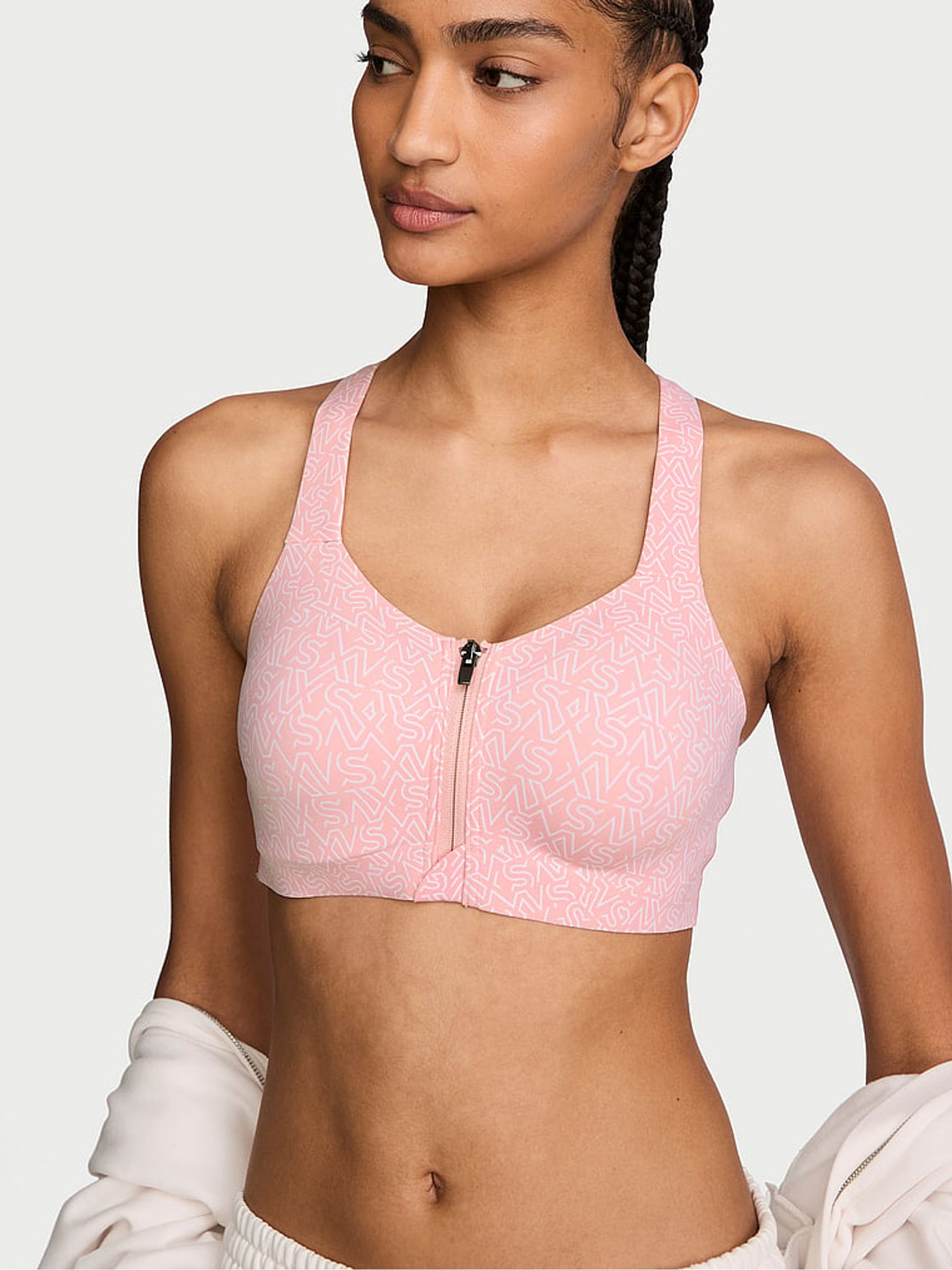 Dusk Pink Logos Front Close High Impact Sports Bra - Image 1 of 2