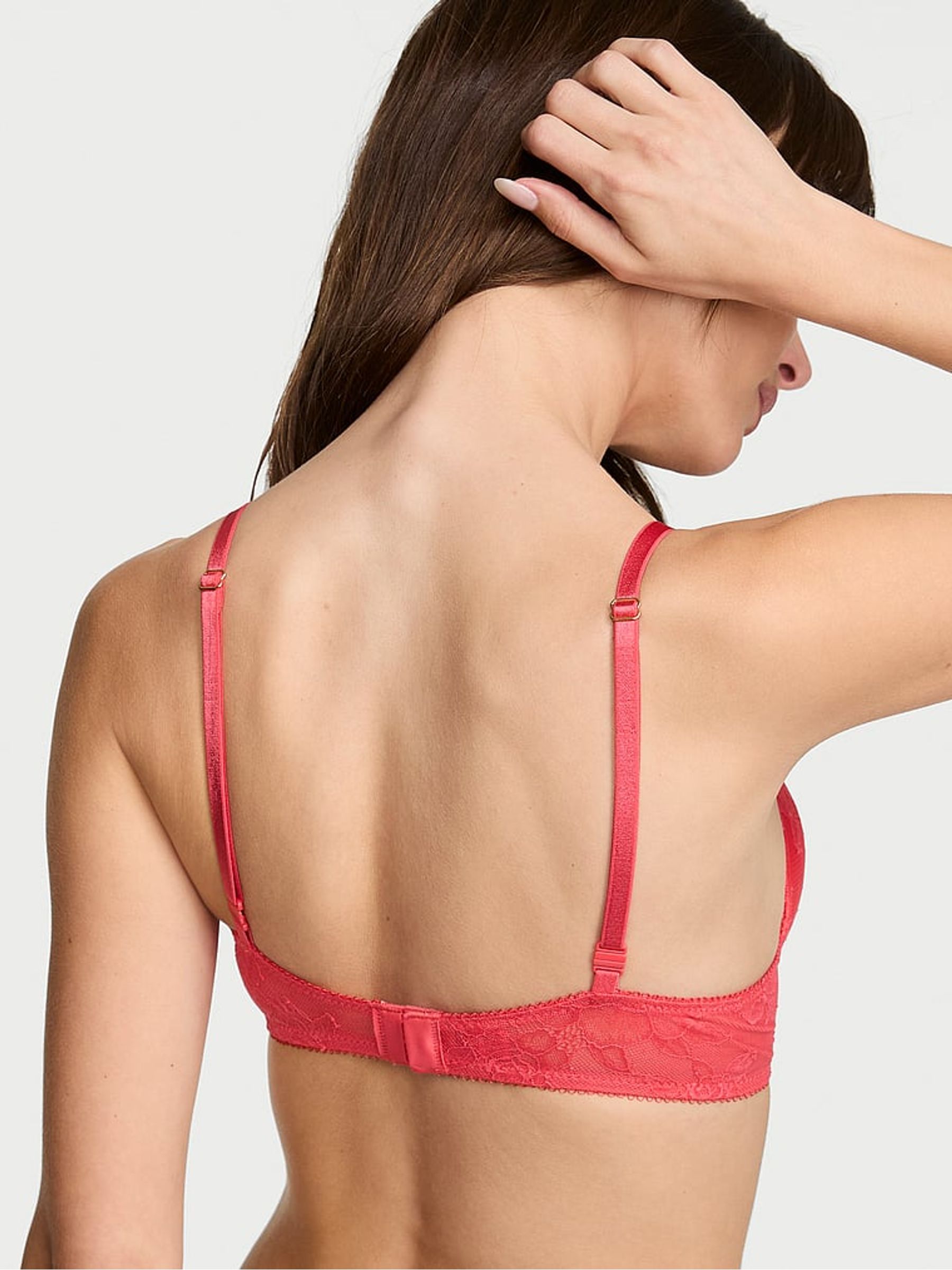 Hot Coral Pink Add 2 Cups Push Up Bombshell Lace Bra - Image 2 of 2