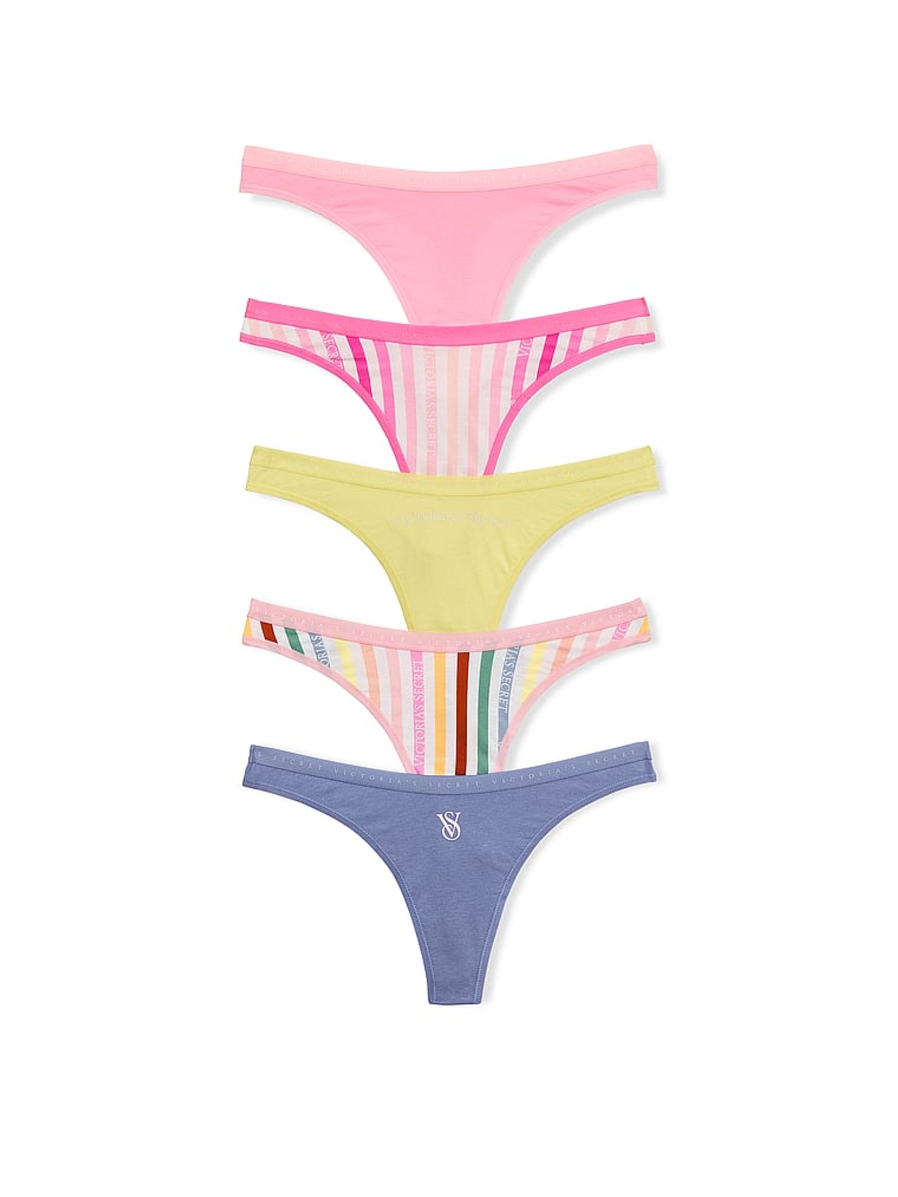 Pink/Yellow/Blue Thong 5 Pack Knickers - Image 1 of 1