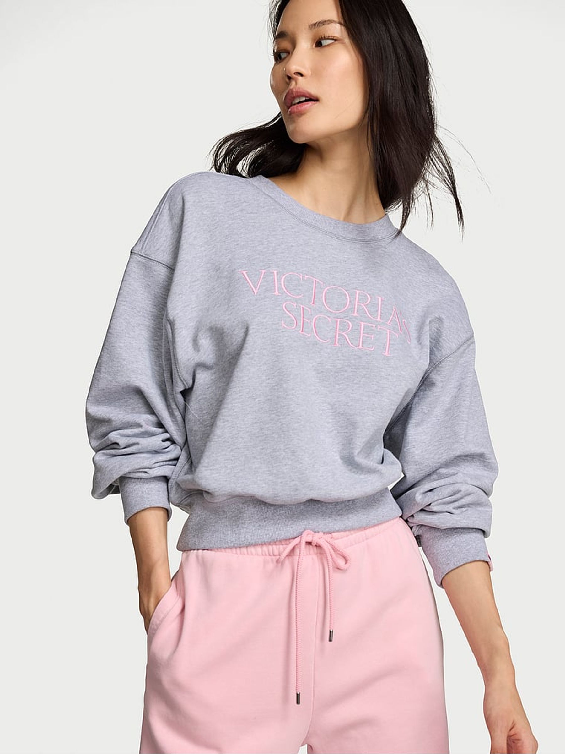 トップス Brushed Crew HEATHER GRAY xxs Medium Heather Grey Terry Cropped Crewneck Sweatshirt | Victoria's