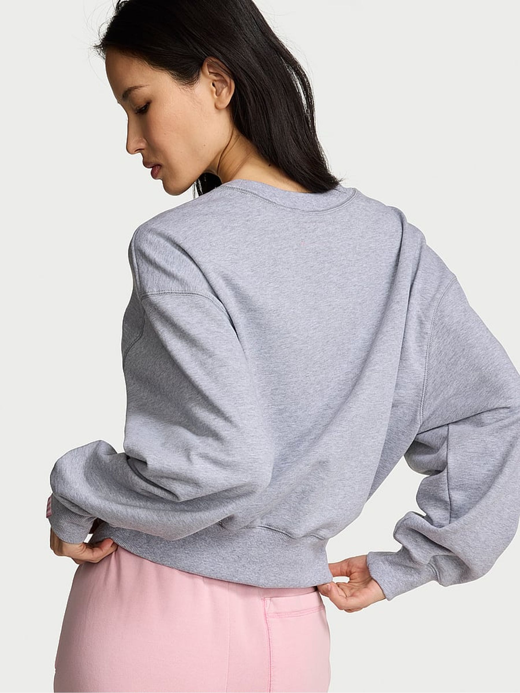 Medium Heather Grey Terry Cropped Crewneck Sweatshirt - Image 2 of 2