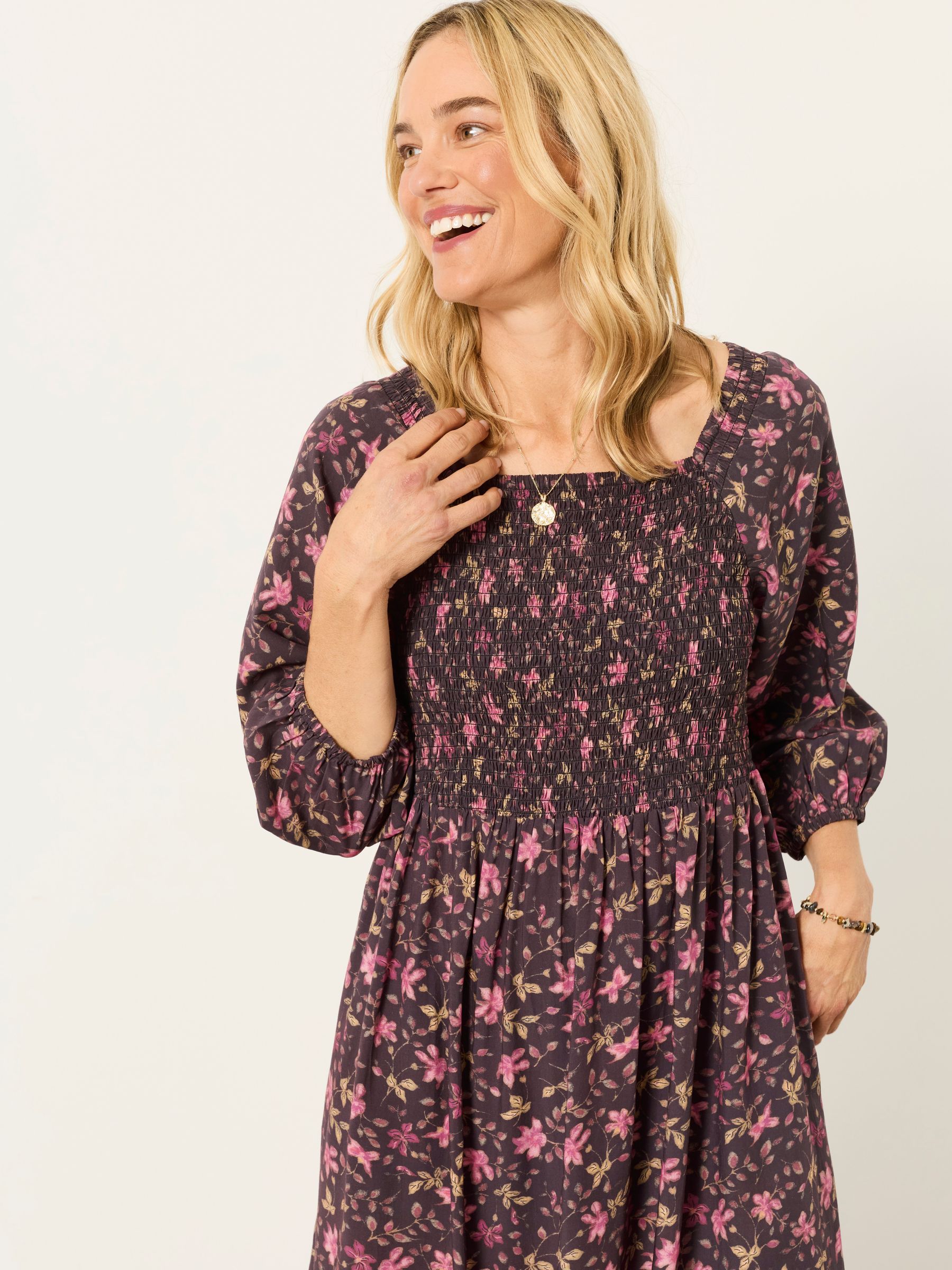 Adele Brown Winter Floral Midi Dress | FatFace USA
