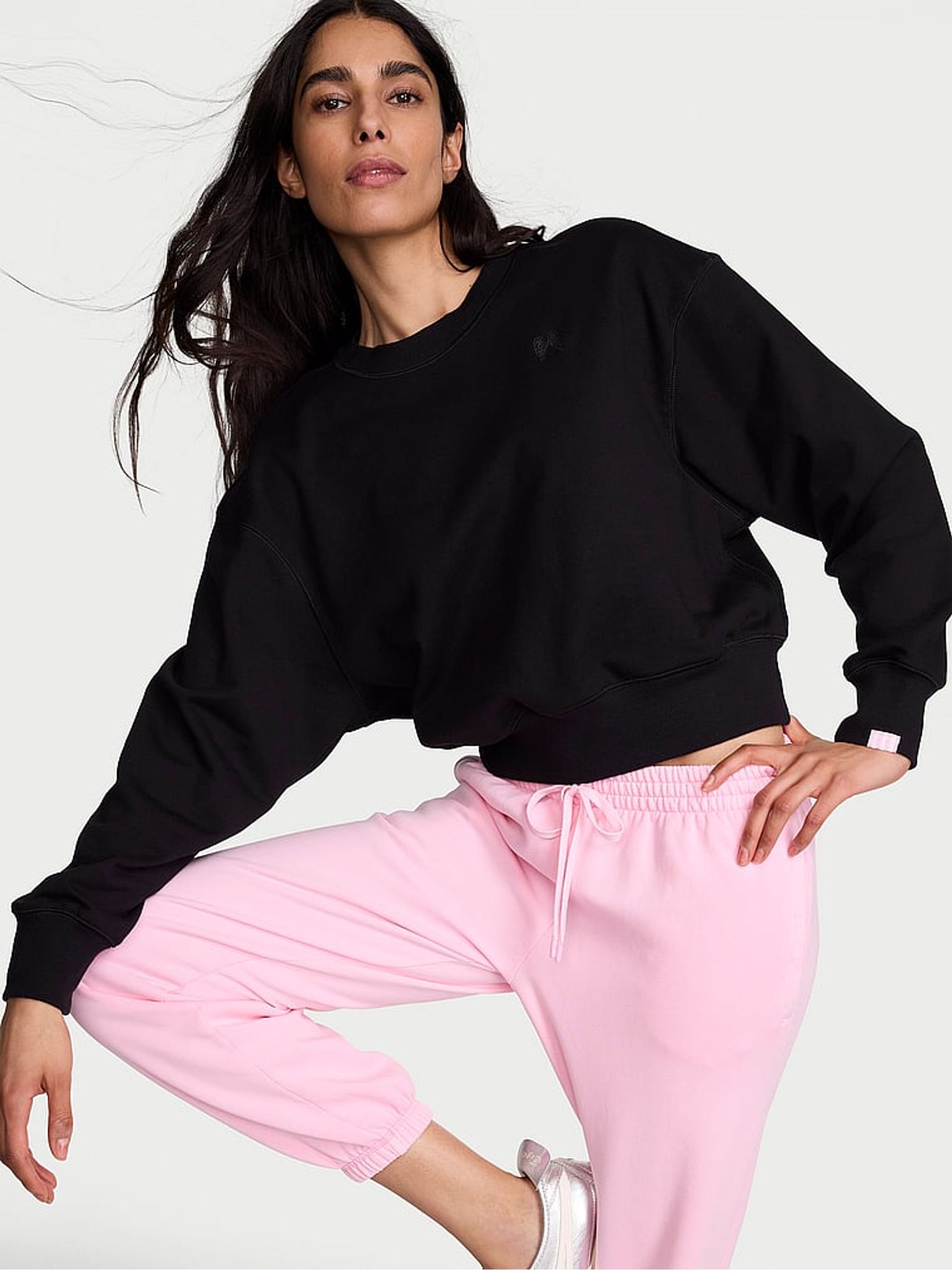 Black Terry Cropped Crewneck Sweatshirt - Image 1 of 2