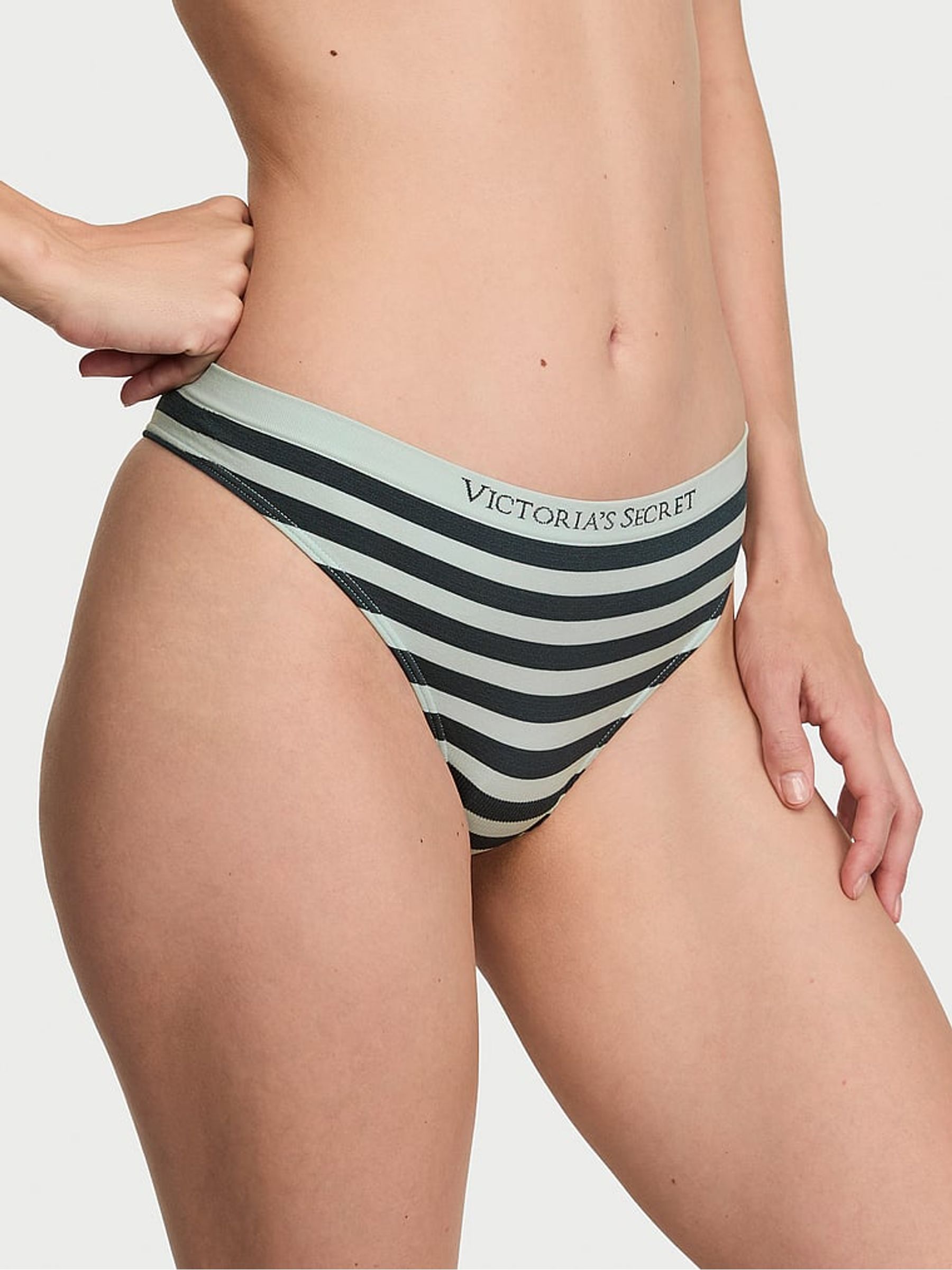 Noir Navy Blue Thong Stripe Knickers - Image 1 of 2