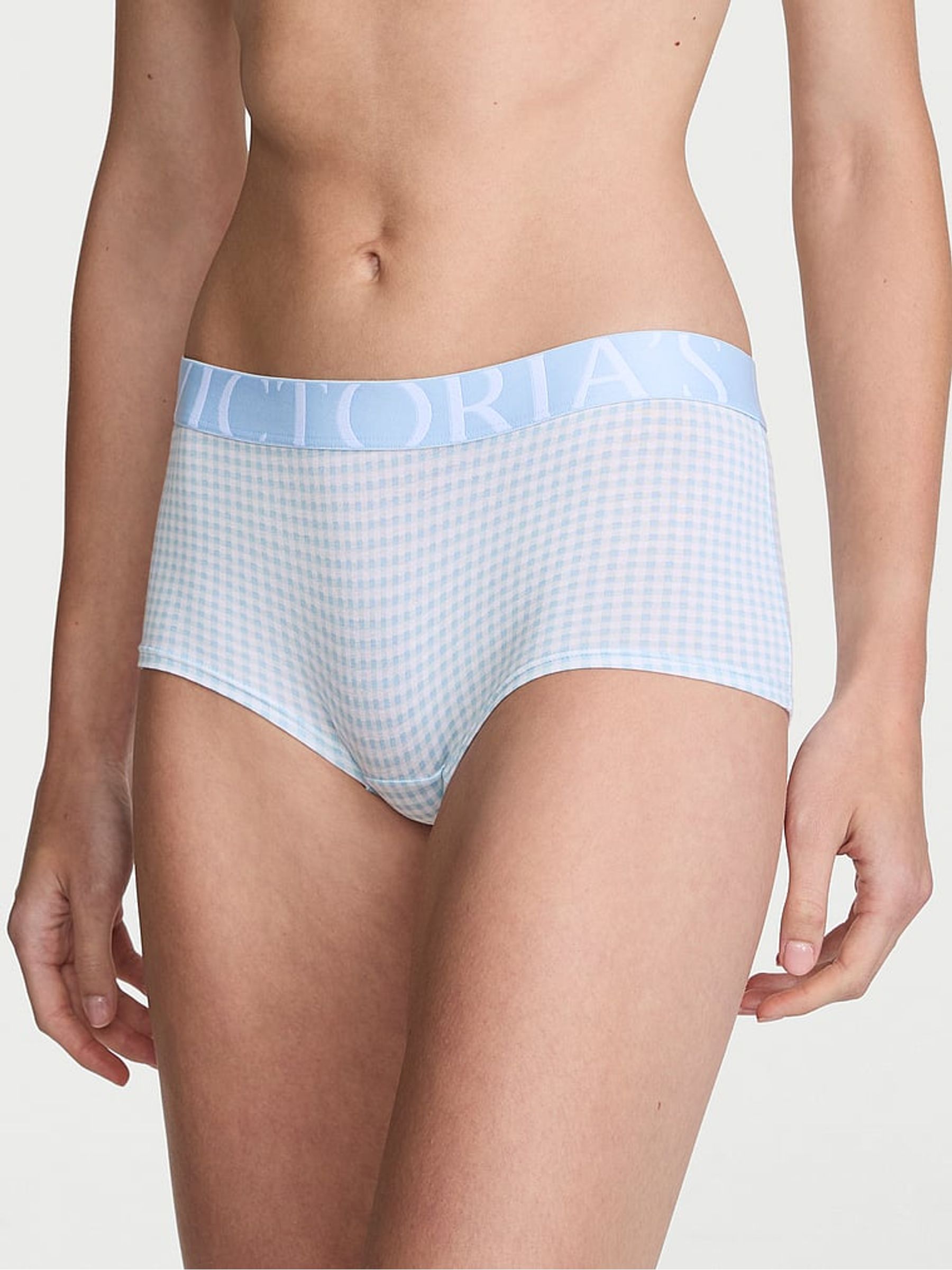 Linen Blue Gingham Short Exploded Logo Knickers - Image 1 of 2