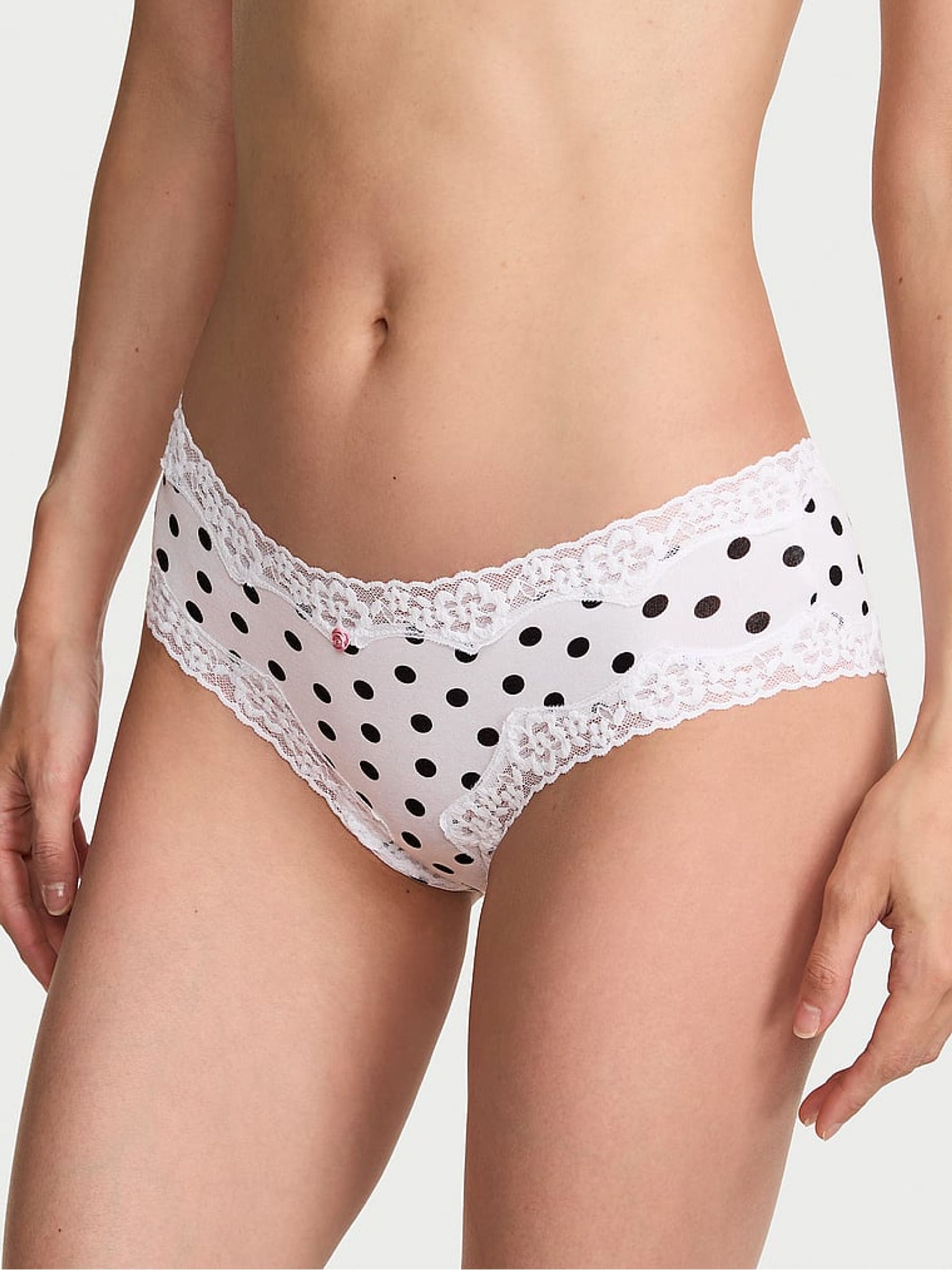 White Polka Dot Cheeky Cotton Lace Waist Knickers - Image 1 of 3