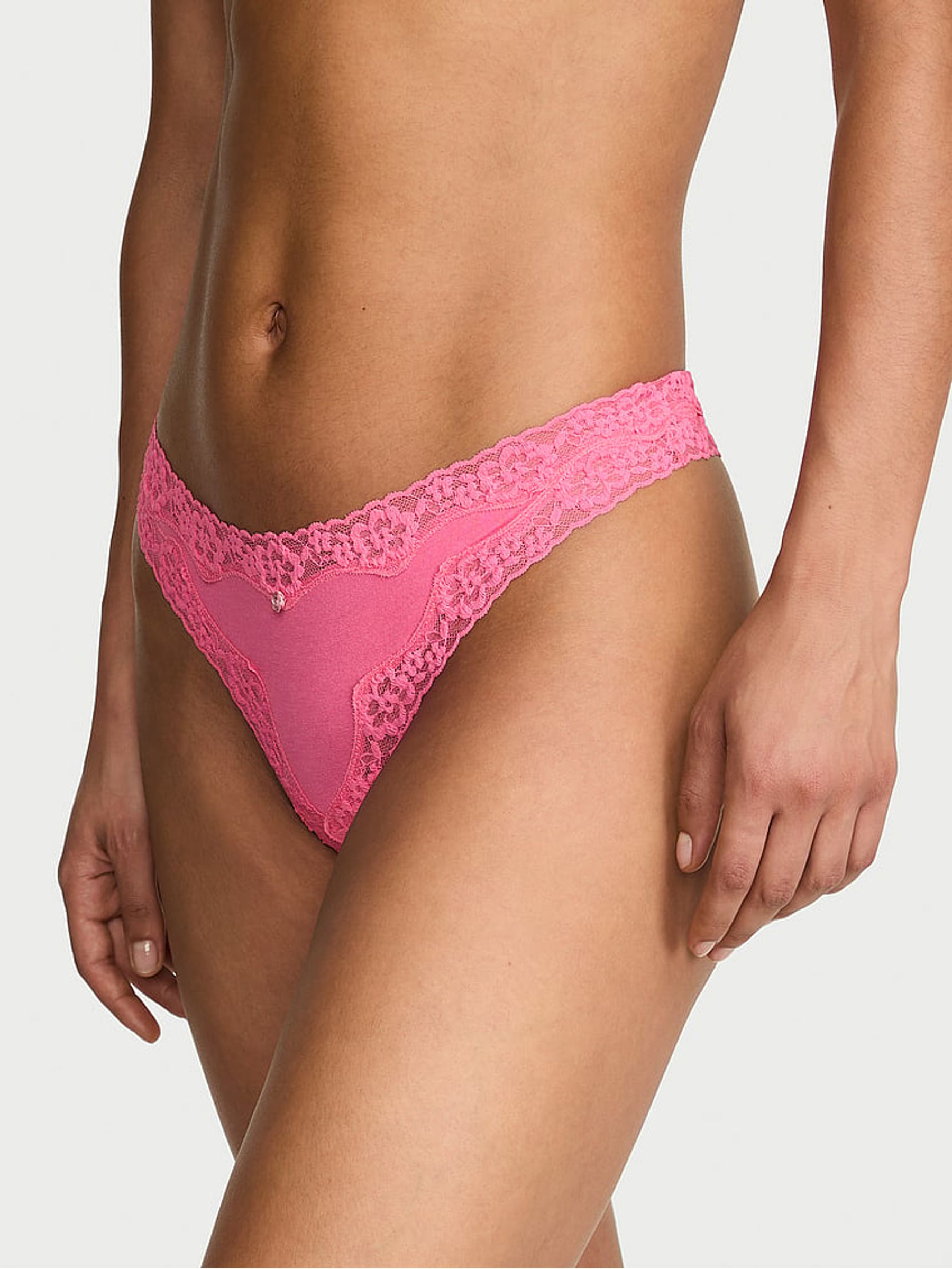 Pink Radiance Thong Cotton Lace Waist Knickers - Image 1 of 3