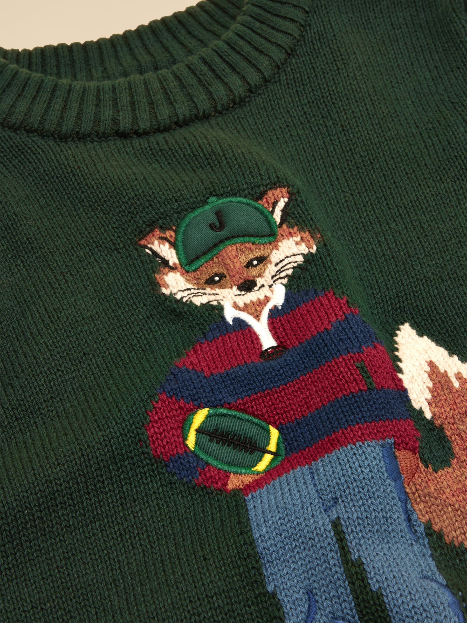 Boys' Intarsia Green Jonty Fox Knit Jumper - Image 3 of 4