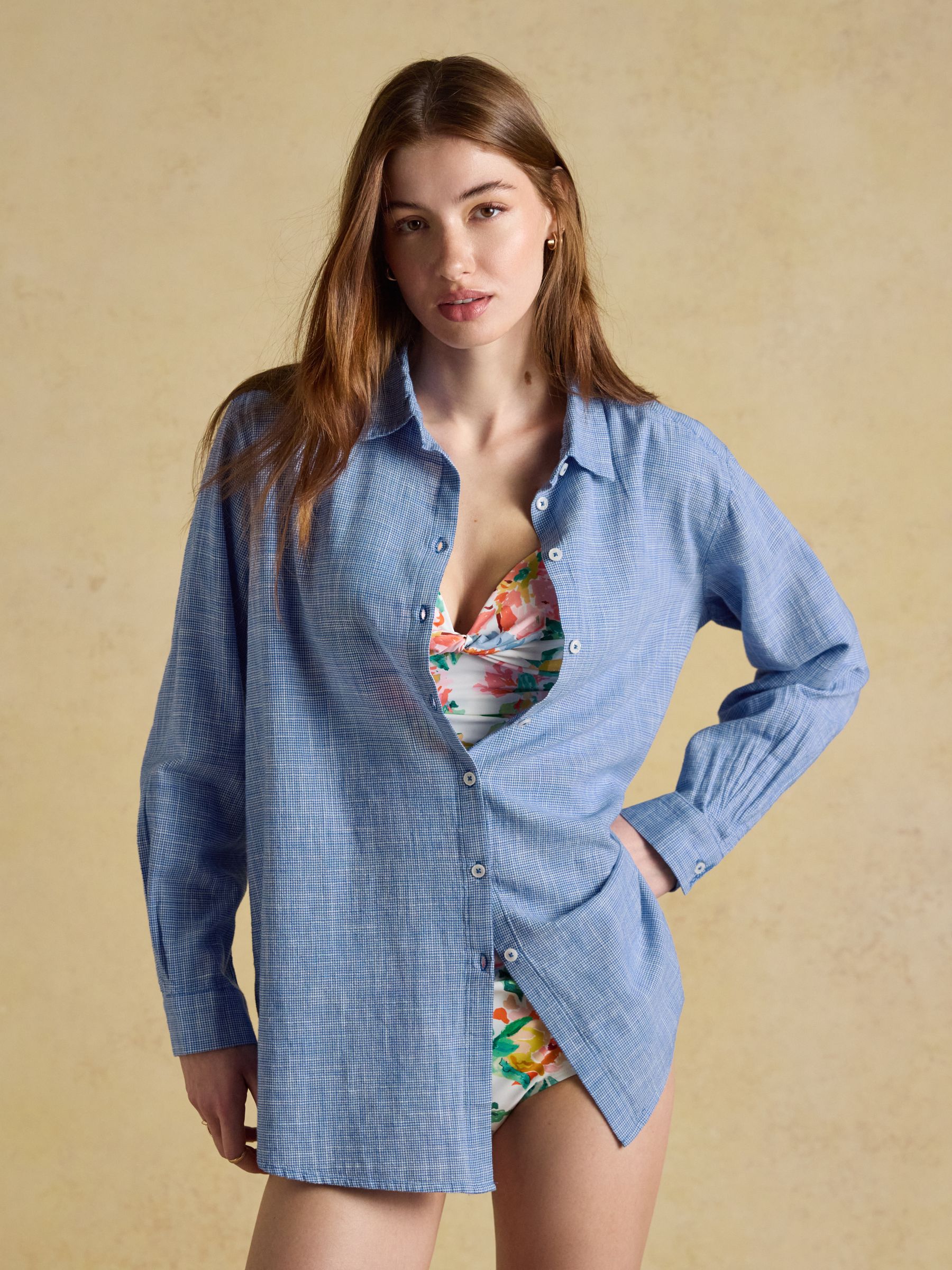 Sophia Blue Longline Cotton Shirt - Image 1 of 8