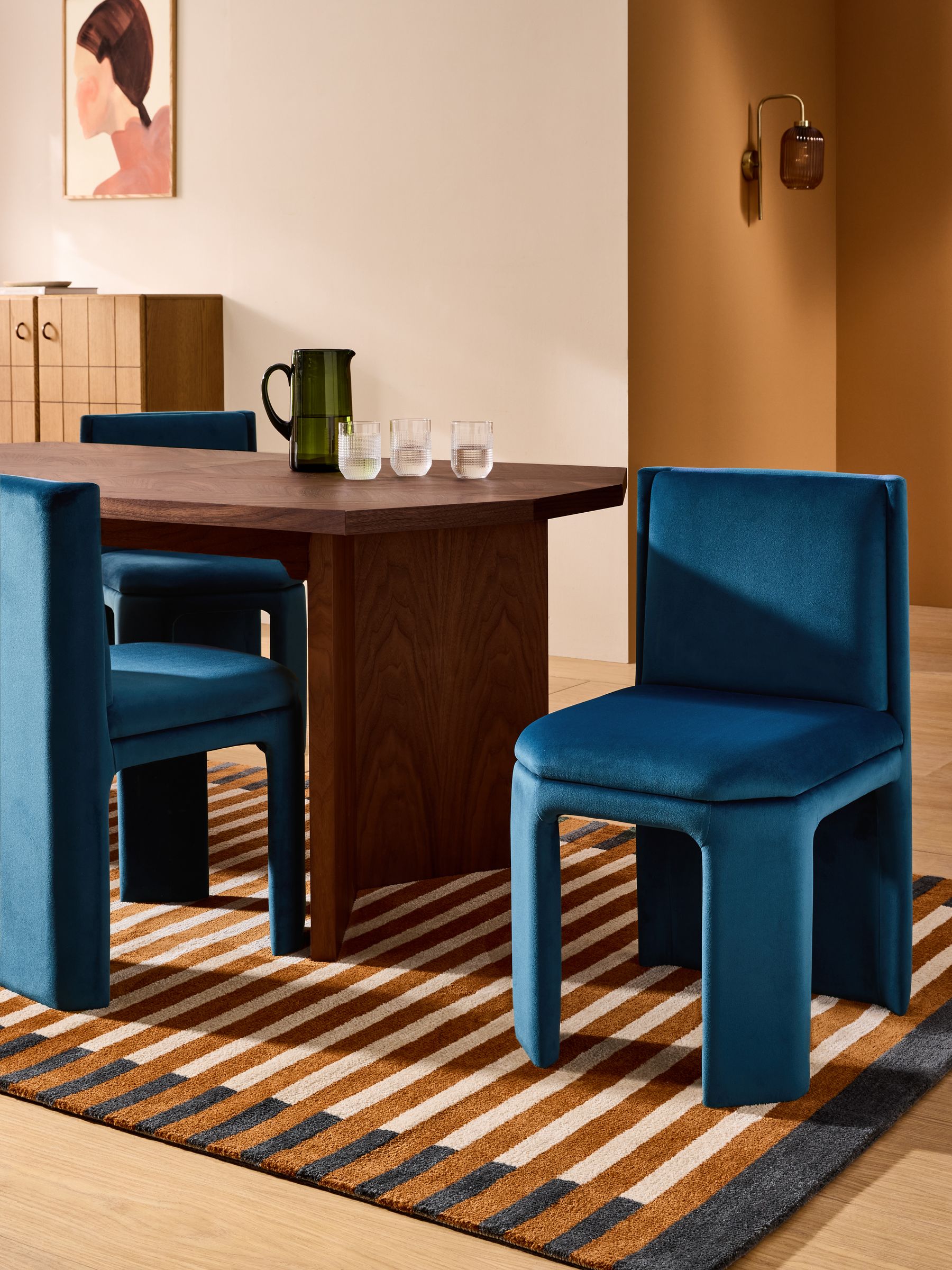 Set of 2 Ciel Fully Upholstered Dining Chairs in Velvet Navy - Image 1 of 5