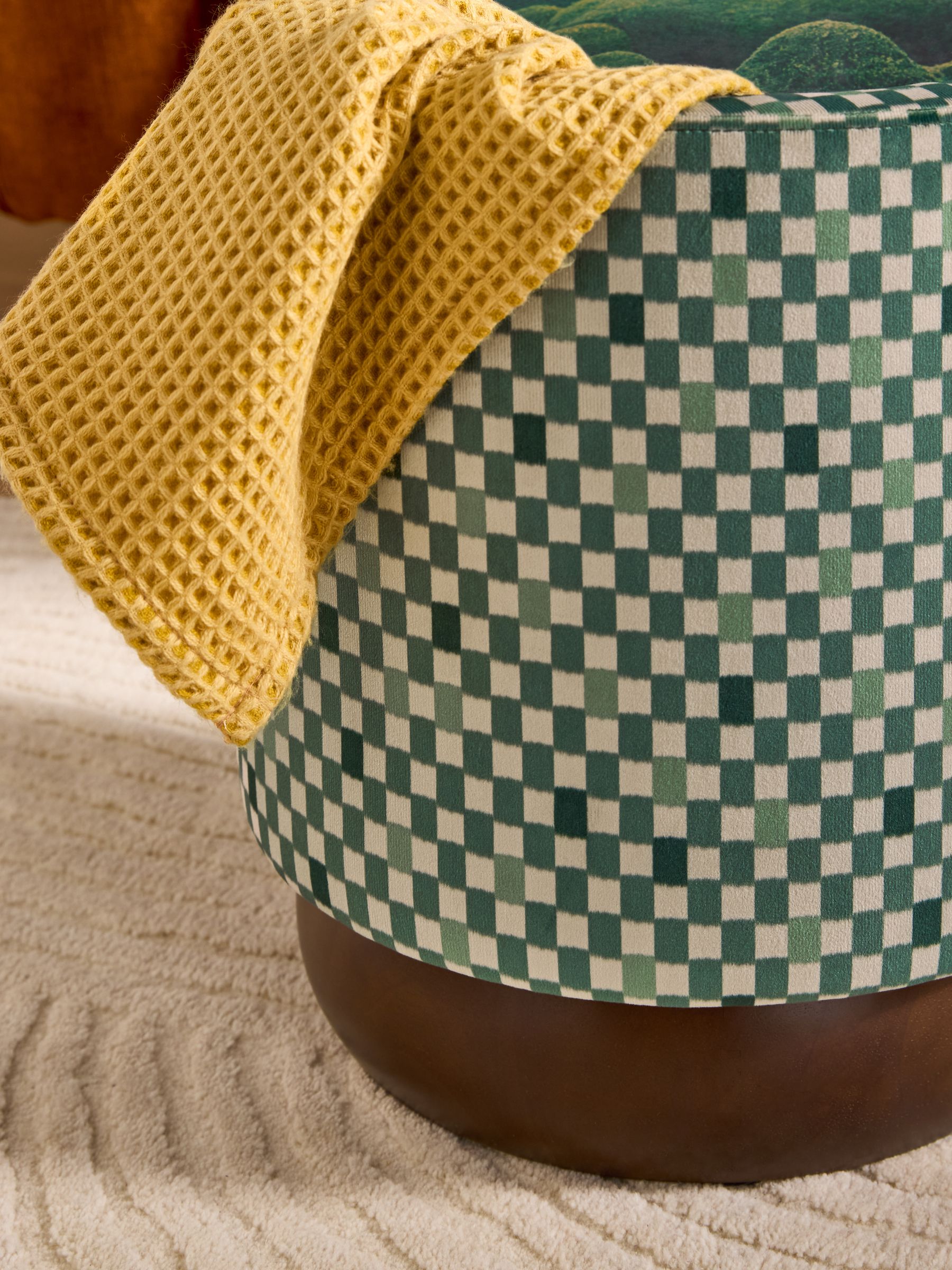 Inara Storage Stool in Green Checked Velvet - Image 4 of 5