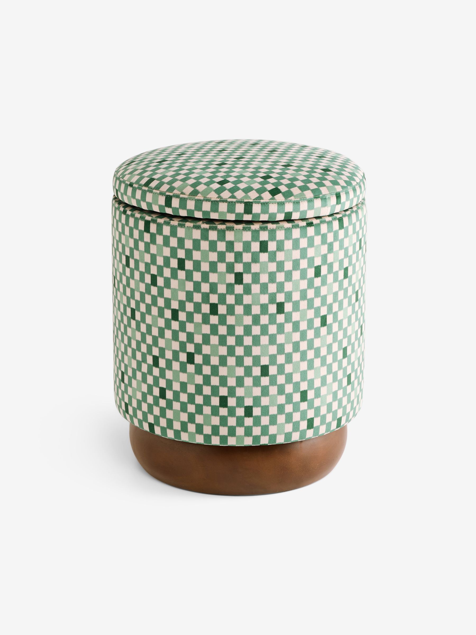 Inara Storage Stool in Green Checked Velvet - Image 5 of 5
