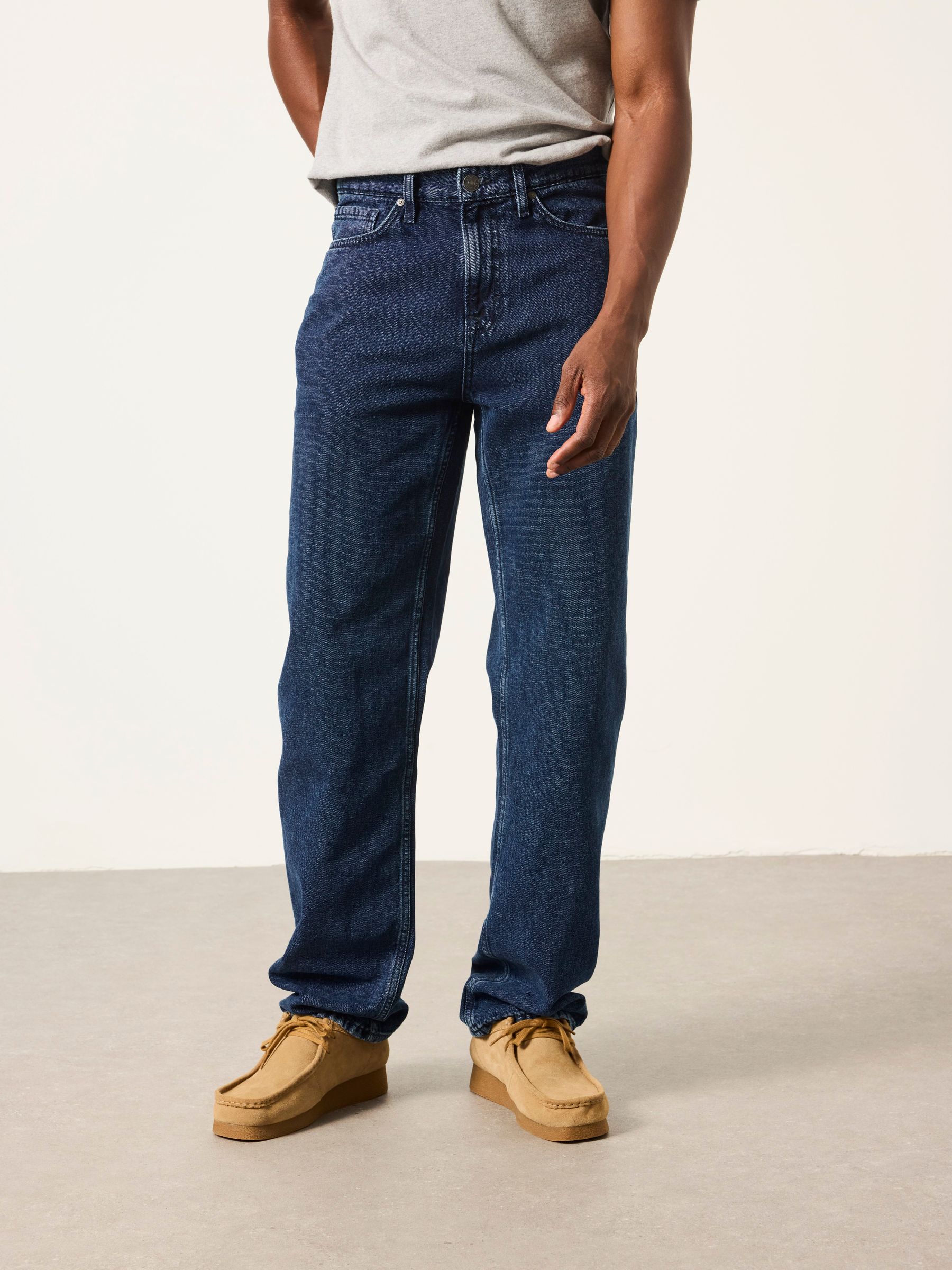 Indigo Blue Relaxed Straight Fit Canvas Weave Jeans - Image 1 of 7