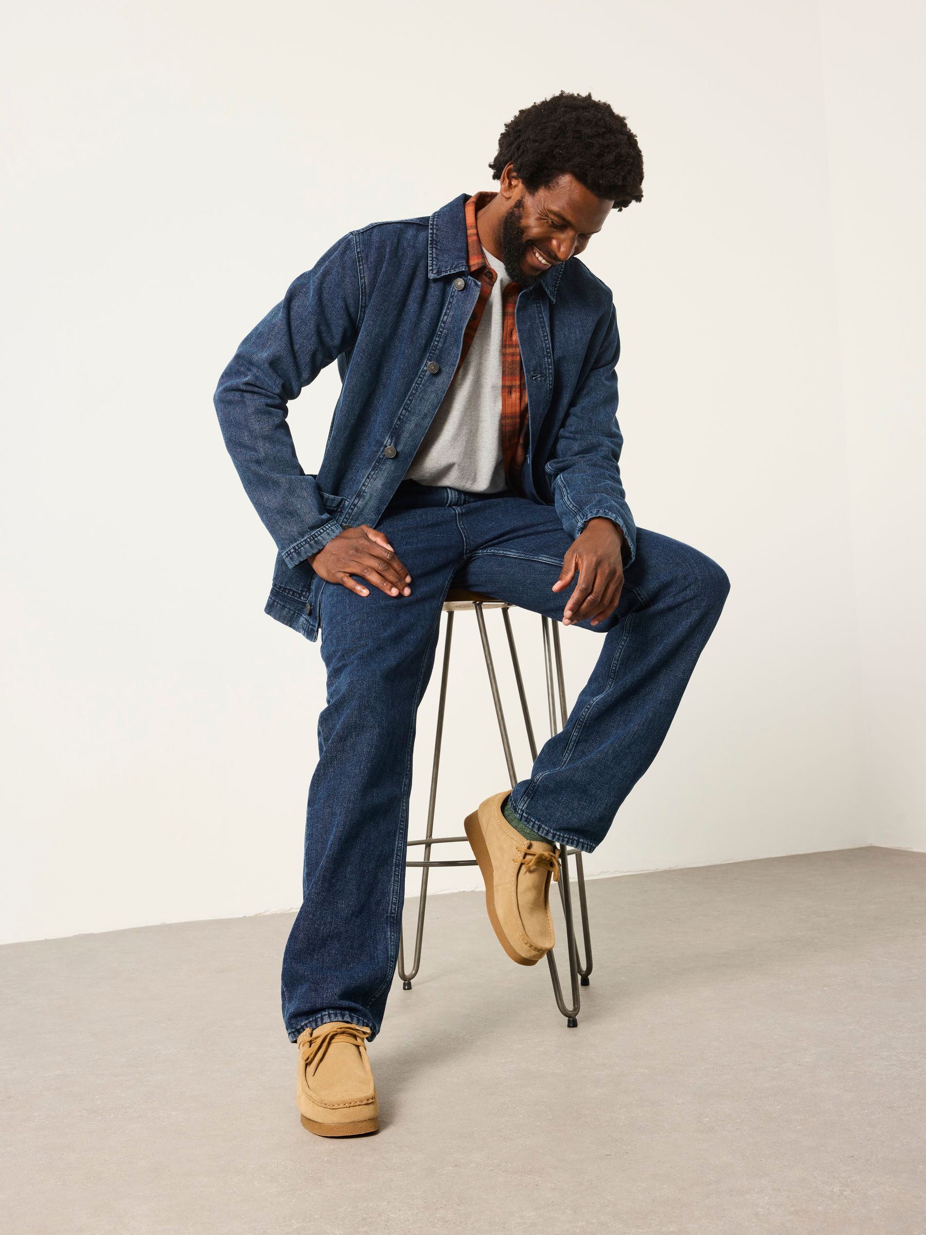 Indigo Blue Relaxed Straight Fit Canvas Weave Jeans - Image 3 of 7