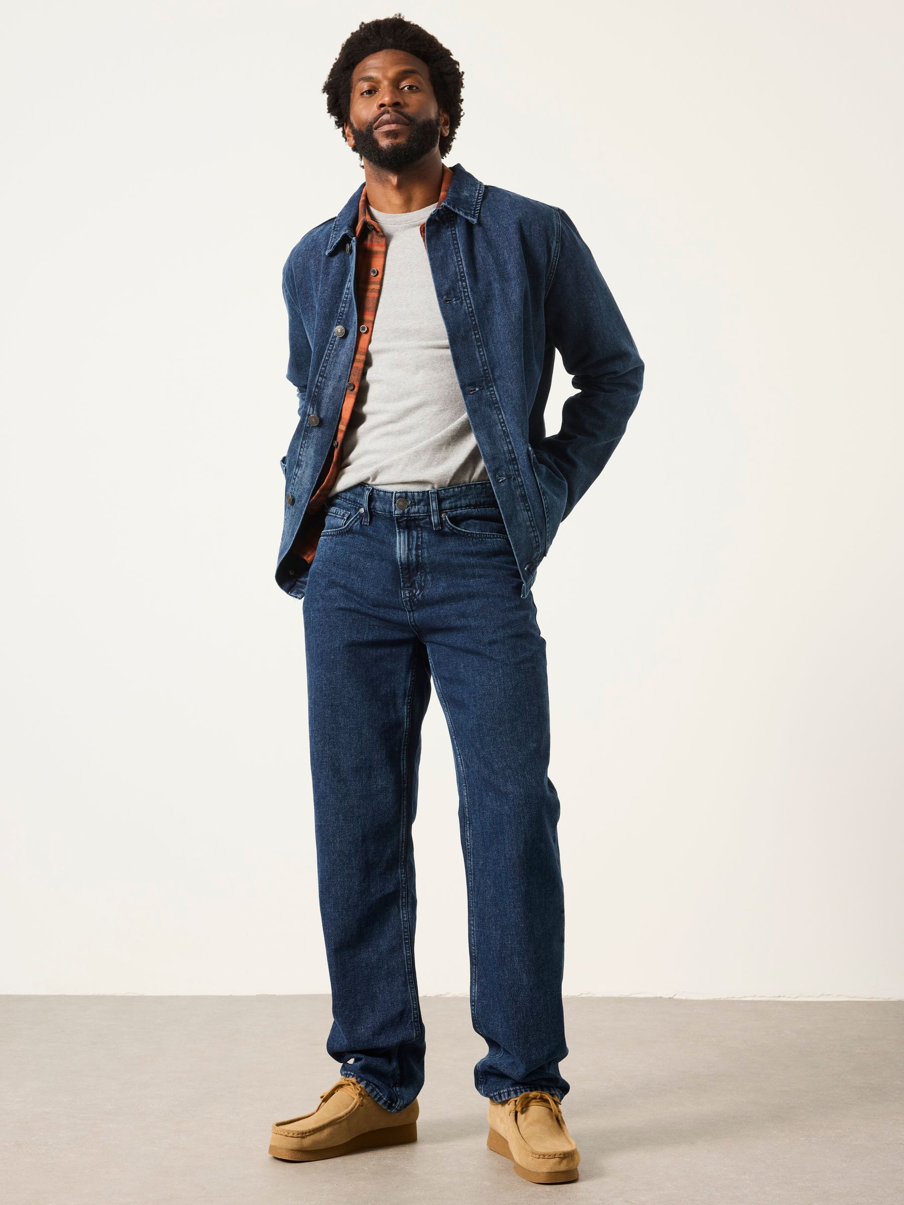 Indigo Blue Relaxed Straight Fit Canvas Weave Jeans - Image 4 of 7