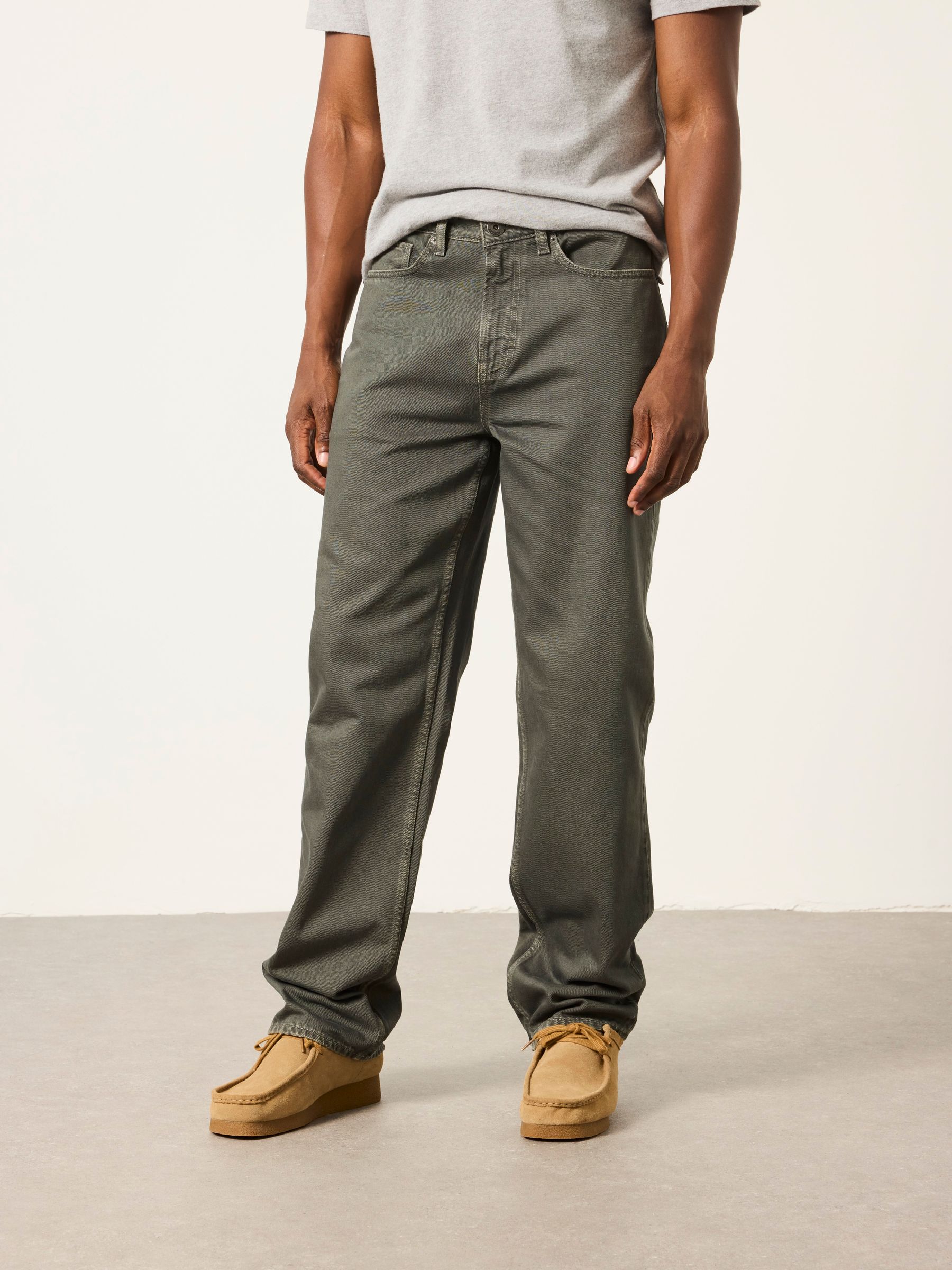 Dark Green Relaxed Straight Fit Jeans - Image 1 of 6