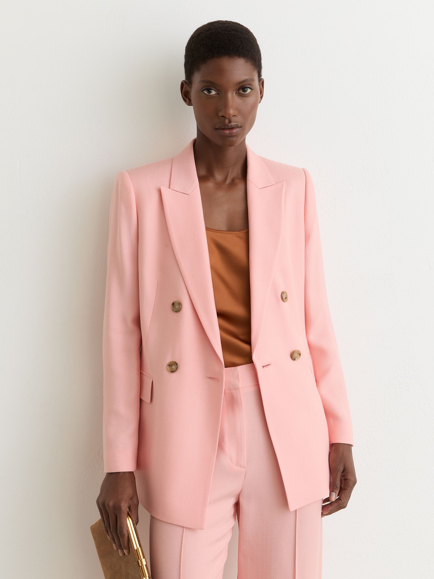 Petite Double-Breasted Peak-Lapel Suit Jacket in Pink - Image 1 of 8