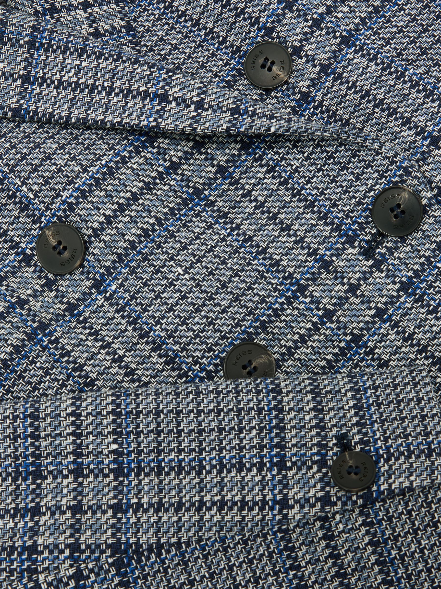Petite Double-Breasted Check Blazer Cotton-Linen in Navy Check - image 4