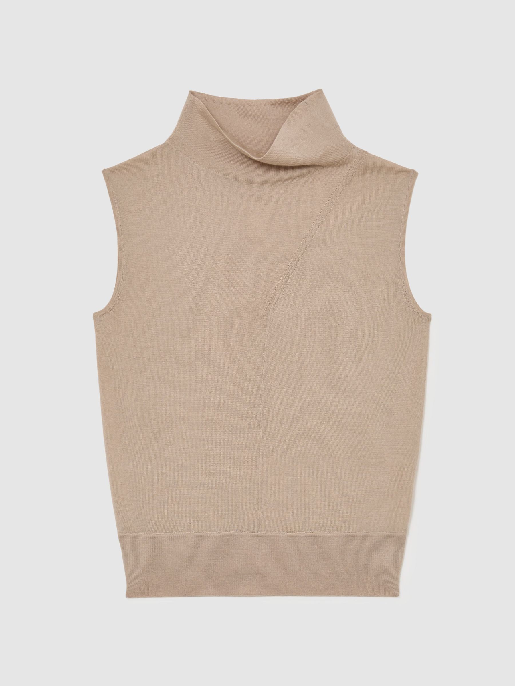 Wool Funnel-Neck Sleeveless Knit Top in Neutral - image 1