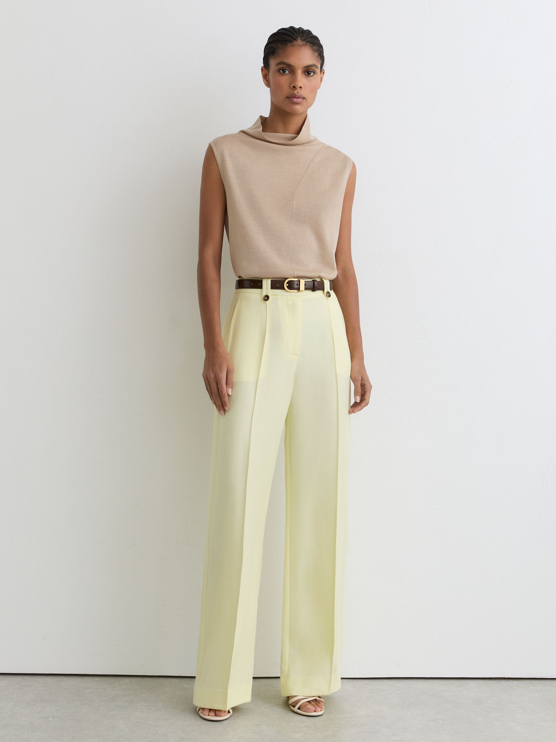 Wool Funnel-Neck Sleeveless Knit Top in Neutral - Image 3 of 6