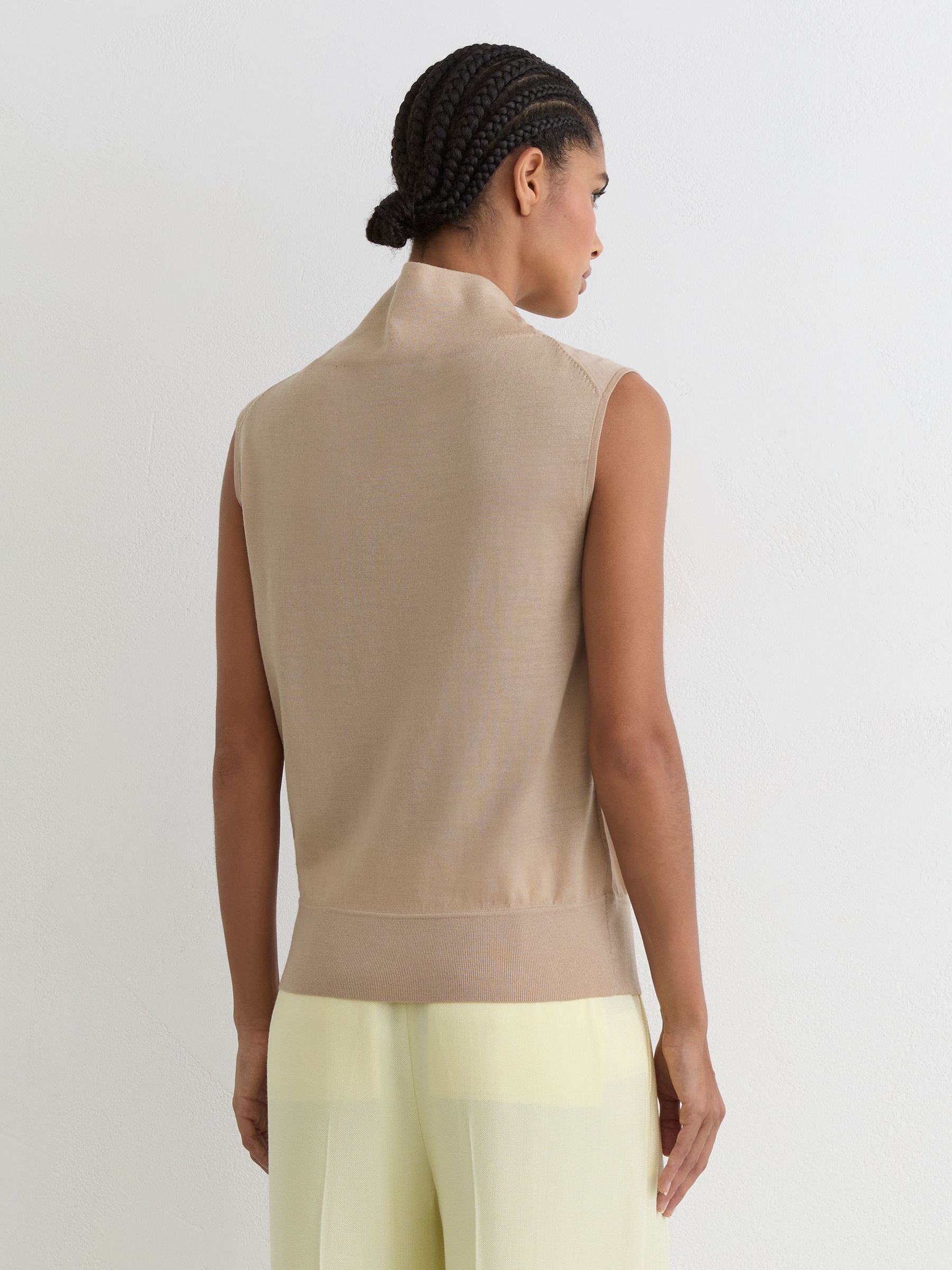 Wool Funnel-Neck Sleeveless Knit Top in Neutral - Image 5 of 6