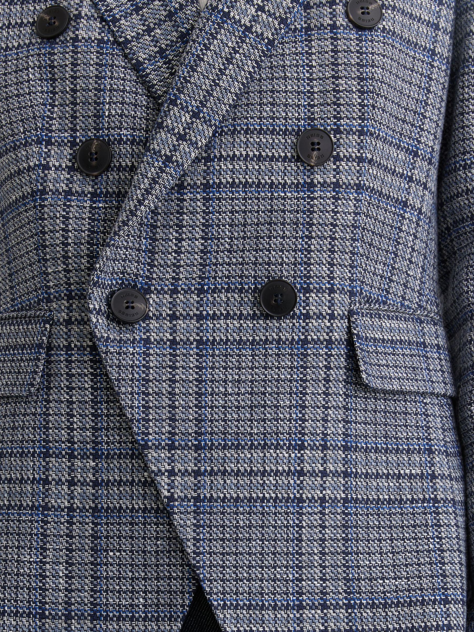 Double-Breasted Check Blazer Cotton-Linen in Navy Check - image 4
