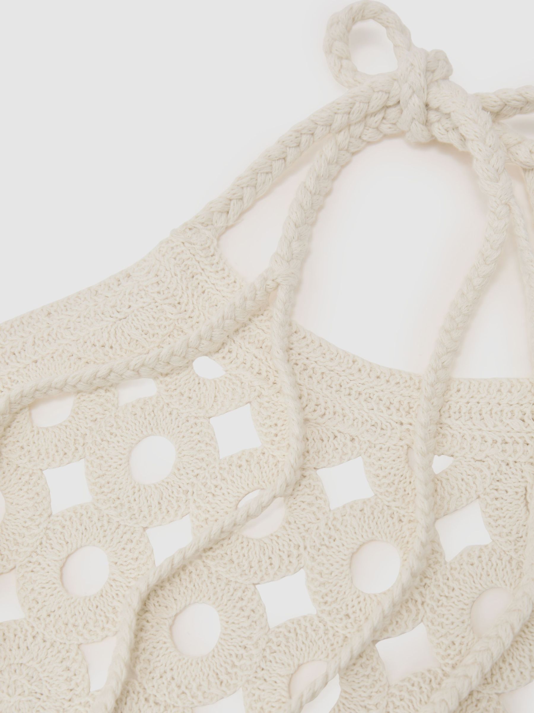 Cotton Cut-Out Knitted Halterneck Top in White - image 3