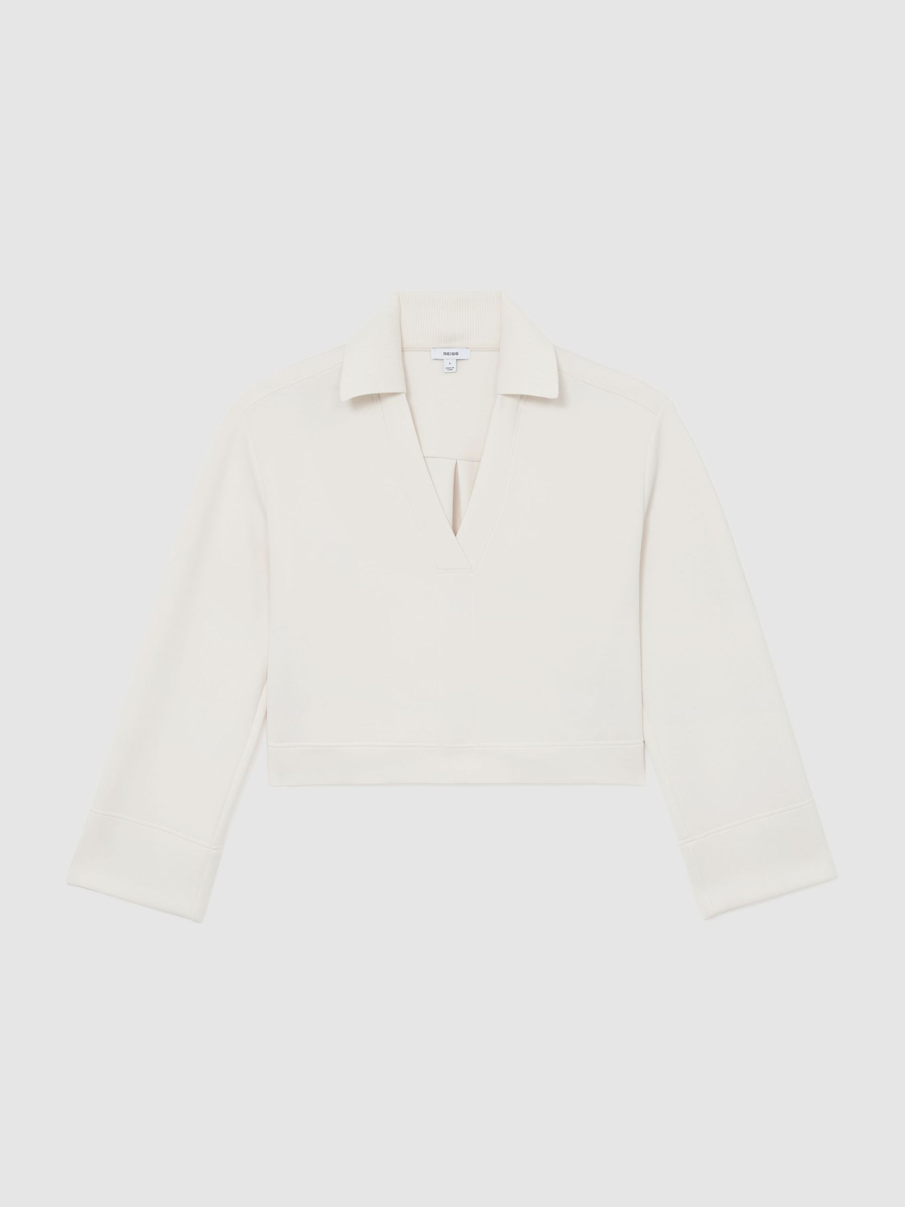 Premium Interlock Open-Collar Sweatshirt in Ivory - Image 2 of 7