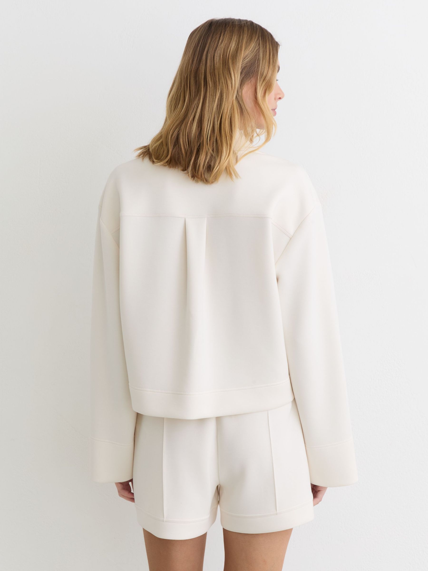 Premium Interlock Open-Collar Sweatshirt in Ivory - Image 5 of 7